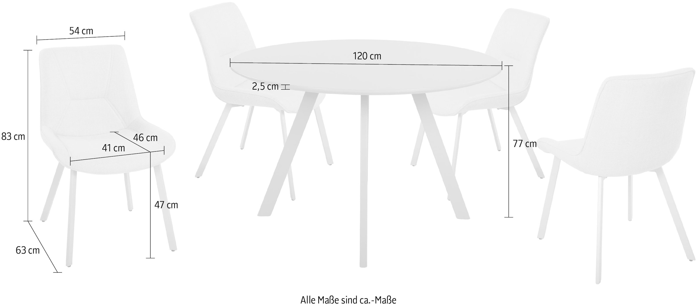 Duo Collection Essgruppe »Pina und Mila«, (Set, 5 tlg.), Ø 120 cm, massives Metallgestell