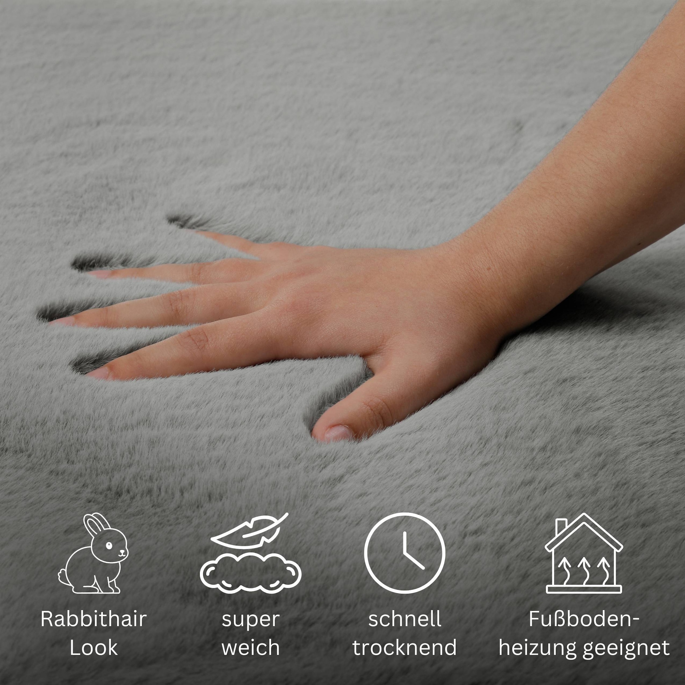 my home Badematte »Lennja«, rutschhemmend beschichtet, fußbodenheizungsgeeignet, Badteppich, getuftet, Uni, antirutsch, flauschig wie Kaninchenfell