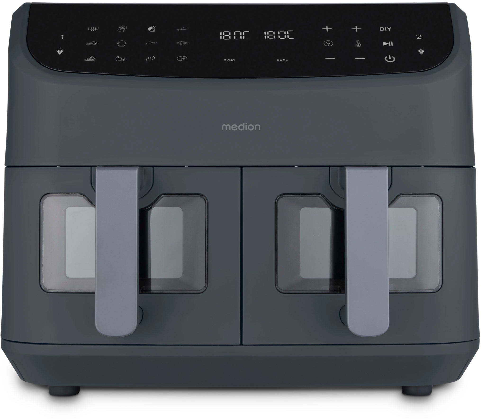 Medion® Heißluftfritteuse »MD 11760 P20XXL Twin« 2400 W Temperatur 50 - 200 °C, ILAG Beschichtung, Sync-Finish