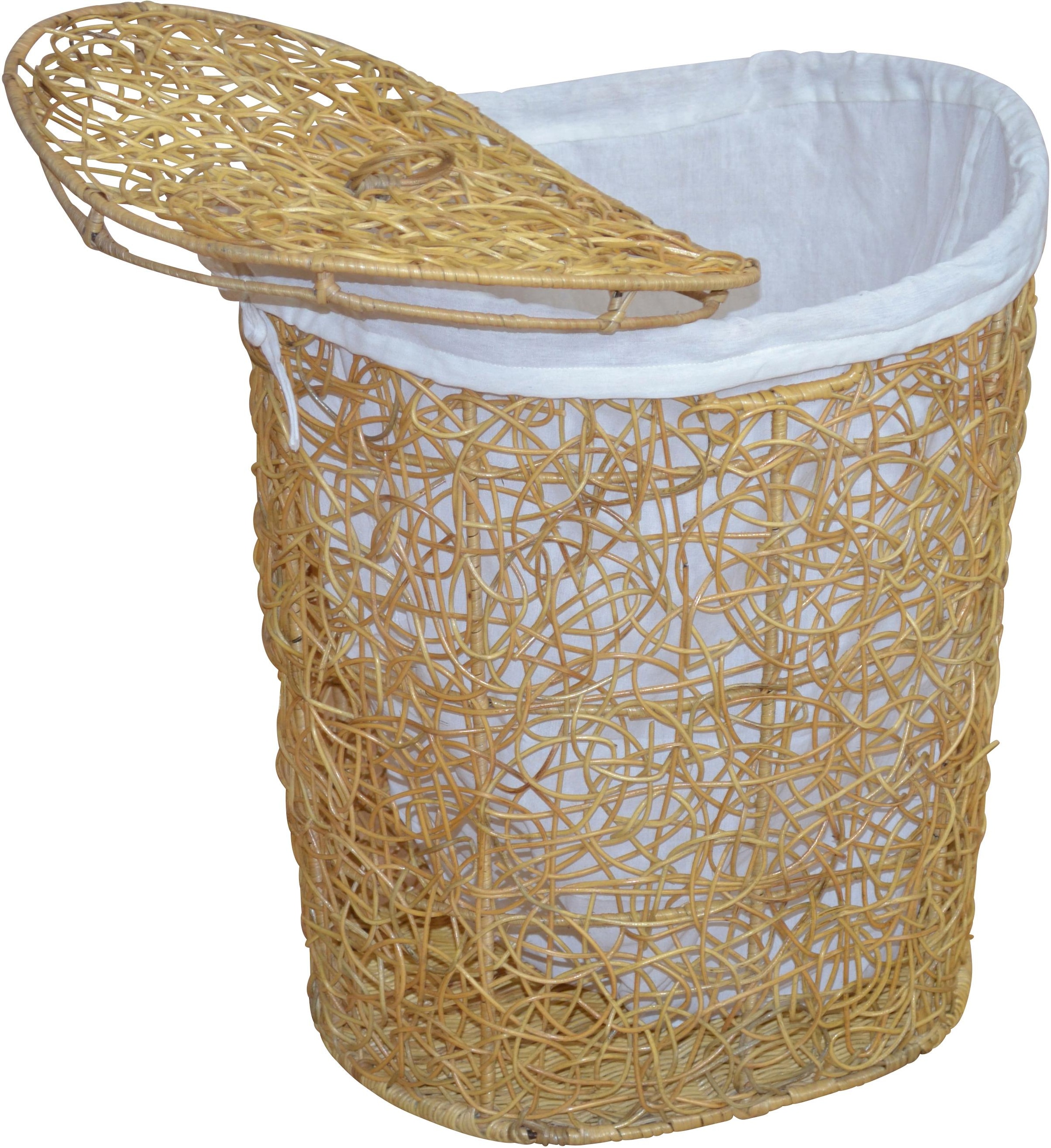 Home affaire Wäschekorb, Rattan-Geflecht, mit Stoffeinsatz und Deckel, Höhe 62 cm