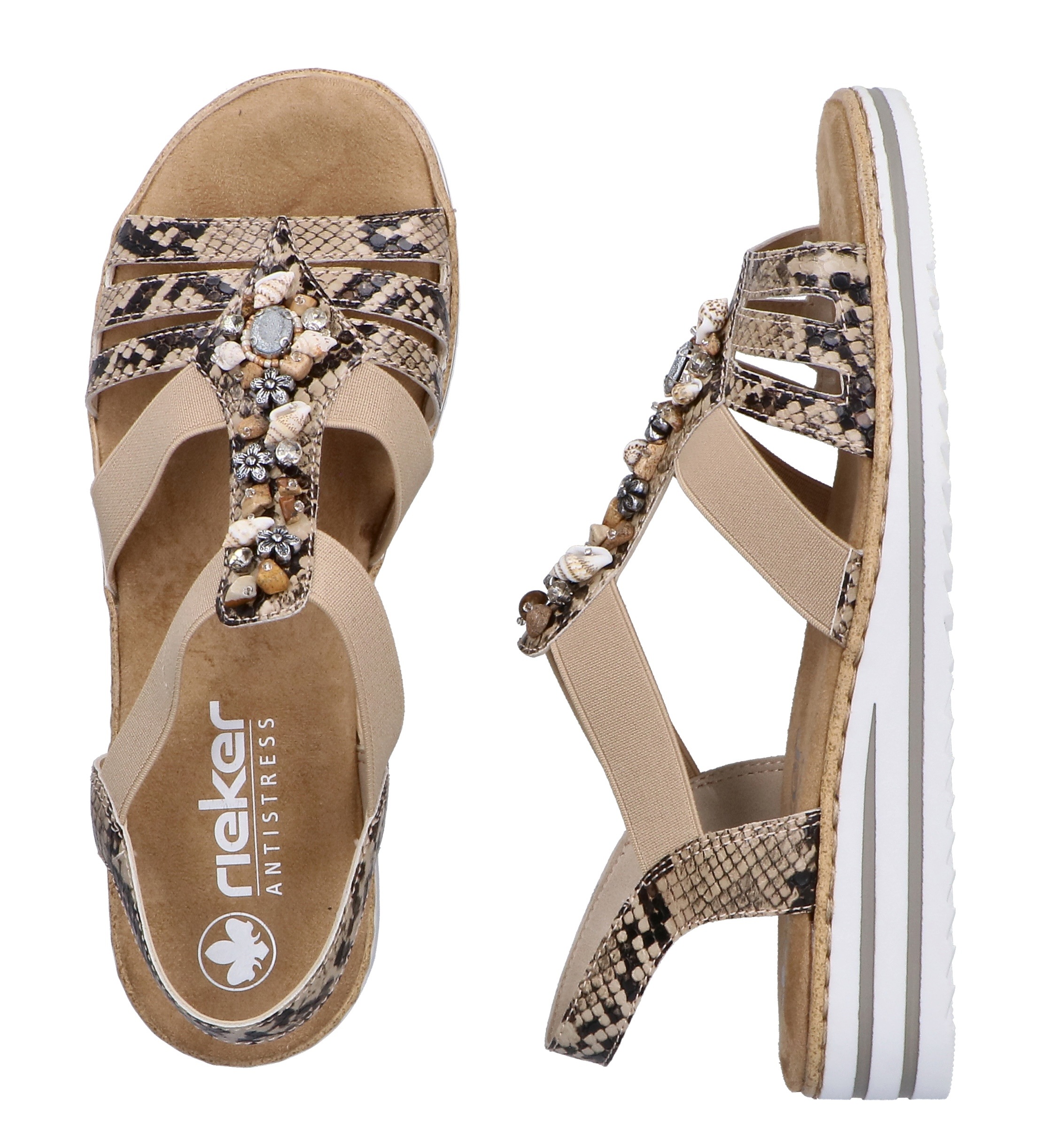 Riemchensandale RIEKER, Damen, Gr. 40, natur, Lederimitat, Reptilienprägung, Schuhe Riemchensandale, Sommerschuh, Sandalette, Keilabsatz, mit sommerlicher Verzierung 2