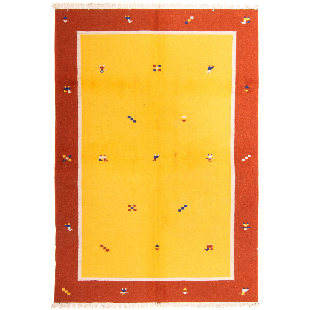 morgenland Wollteppich »Kelim - Trendy - 240 x 170 cm - gold«, rechteckig, Wohnzimmer, Einzelstück