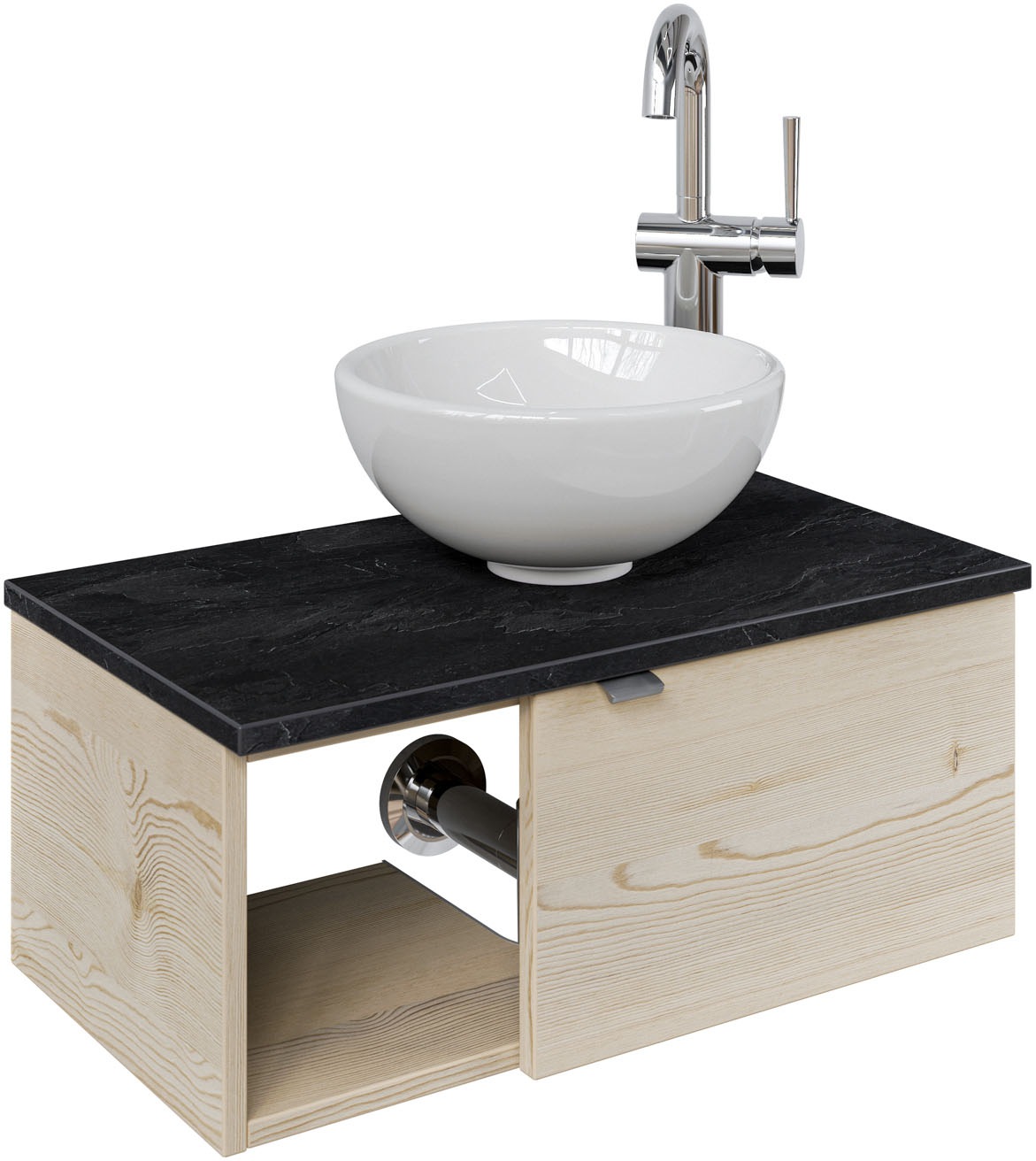 Saphir Waschtisch »Serie 6915 Waschschale mit Unterschrank für Gästebad, Gäste WC«, 61 cm mit Keramik-Aufsatzbecken, 1 Tür und 1 Fach