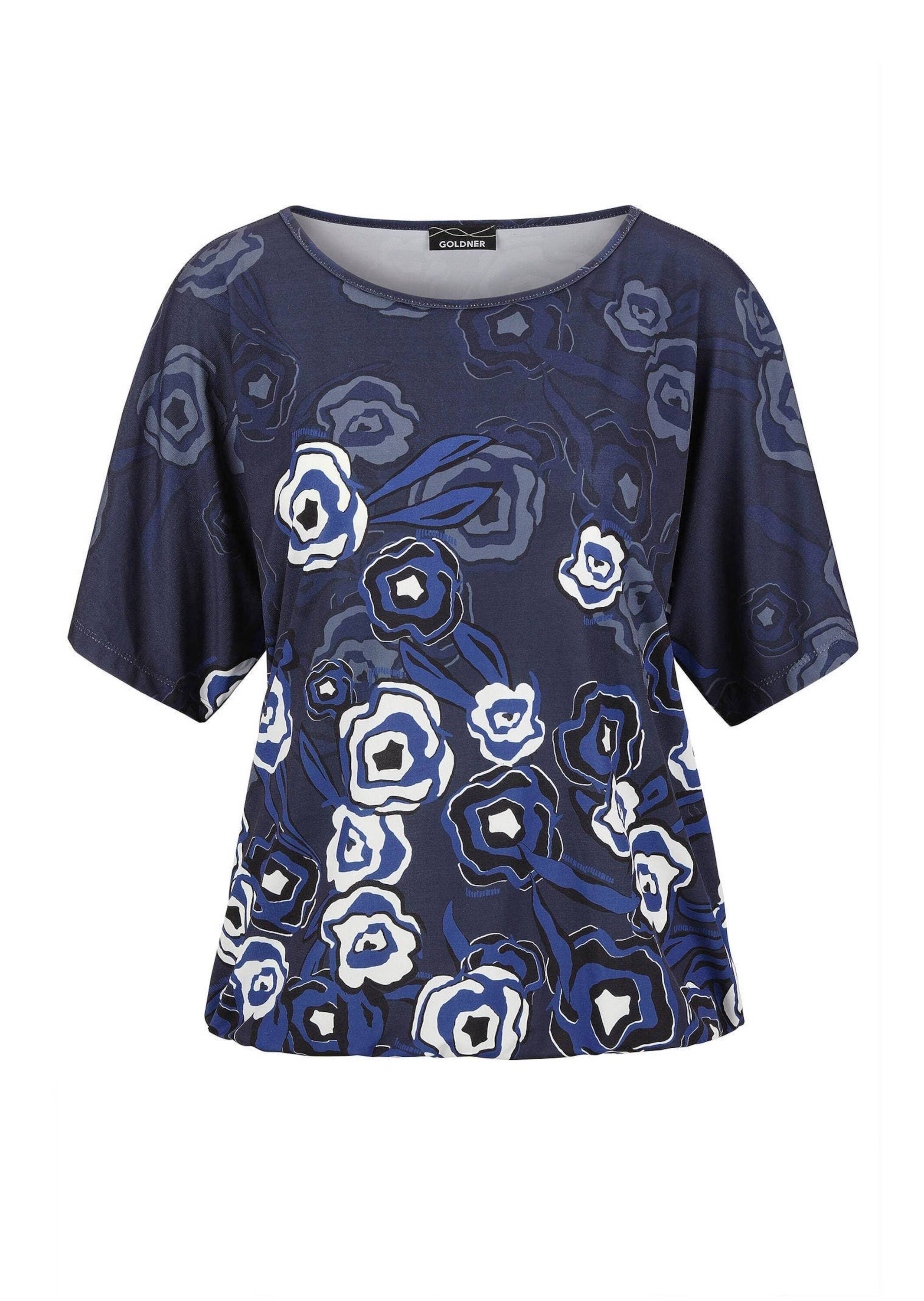 GOLDNER Kurzarmshirt "Kurzgröße Florales Oberteil in Blau mit Halbarm" Gumm günstig online kaufen