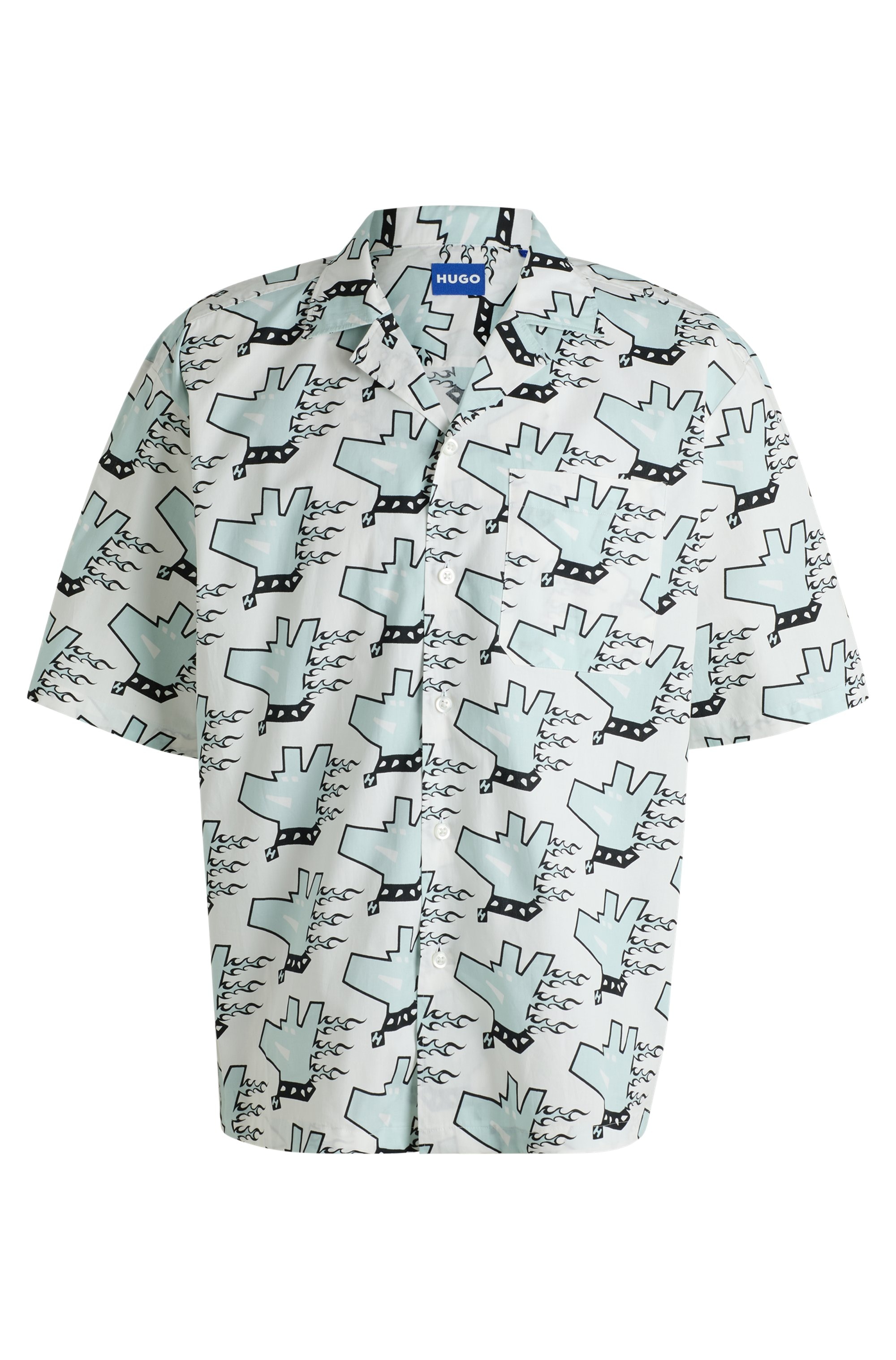 HUGO Blue Kurzarmhemd »Eligino«, mit allover Print, HUGO Doggo, Dogprint
