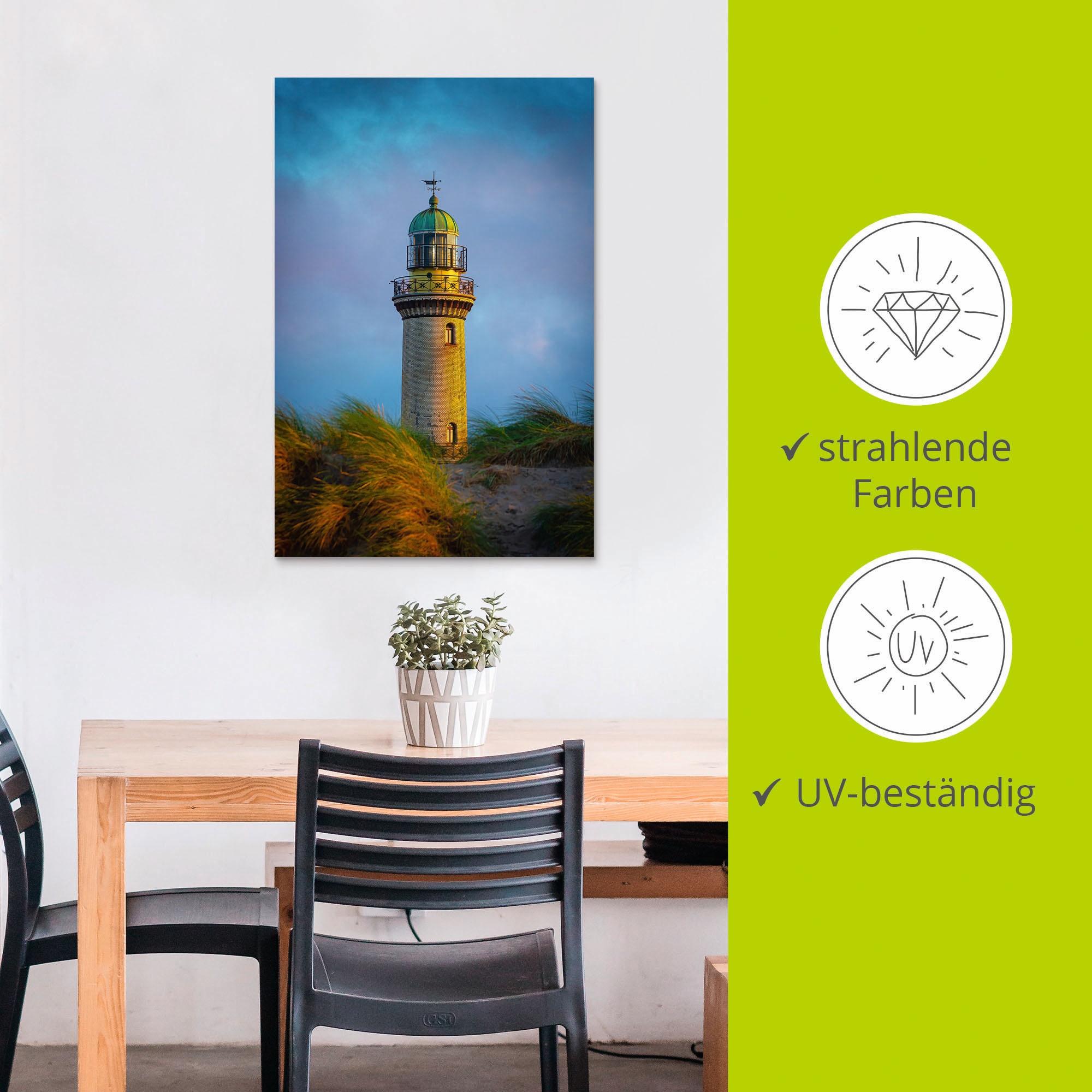 Artland Wandbild »Leuchtturm in Warnemünde«, Gebäude, (1 St.), als Alubild, Leinwandbild, Wandaufkleber oder Poster in versch. Größen