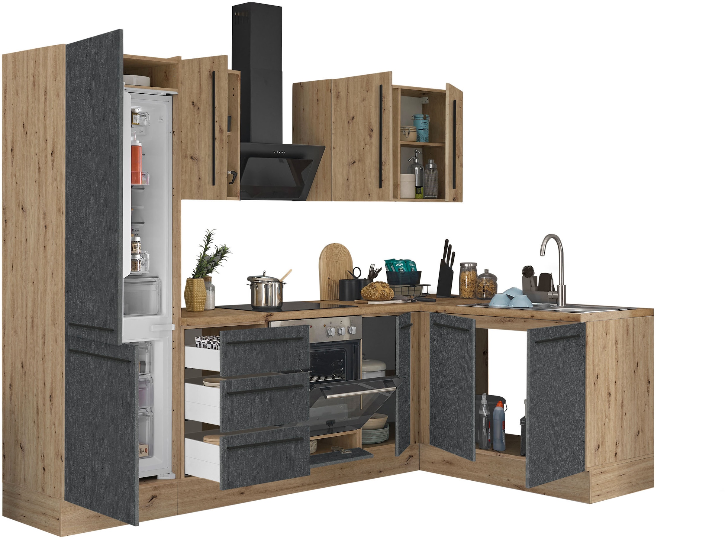 KOCHSTATION Winkelküche »Florida, Stellbreite 270x165 cm«, wahlweise mit E-Geräten, mit Softclose für Türen und Schubkästen