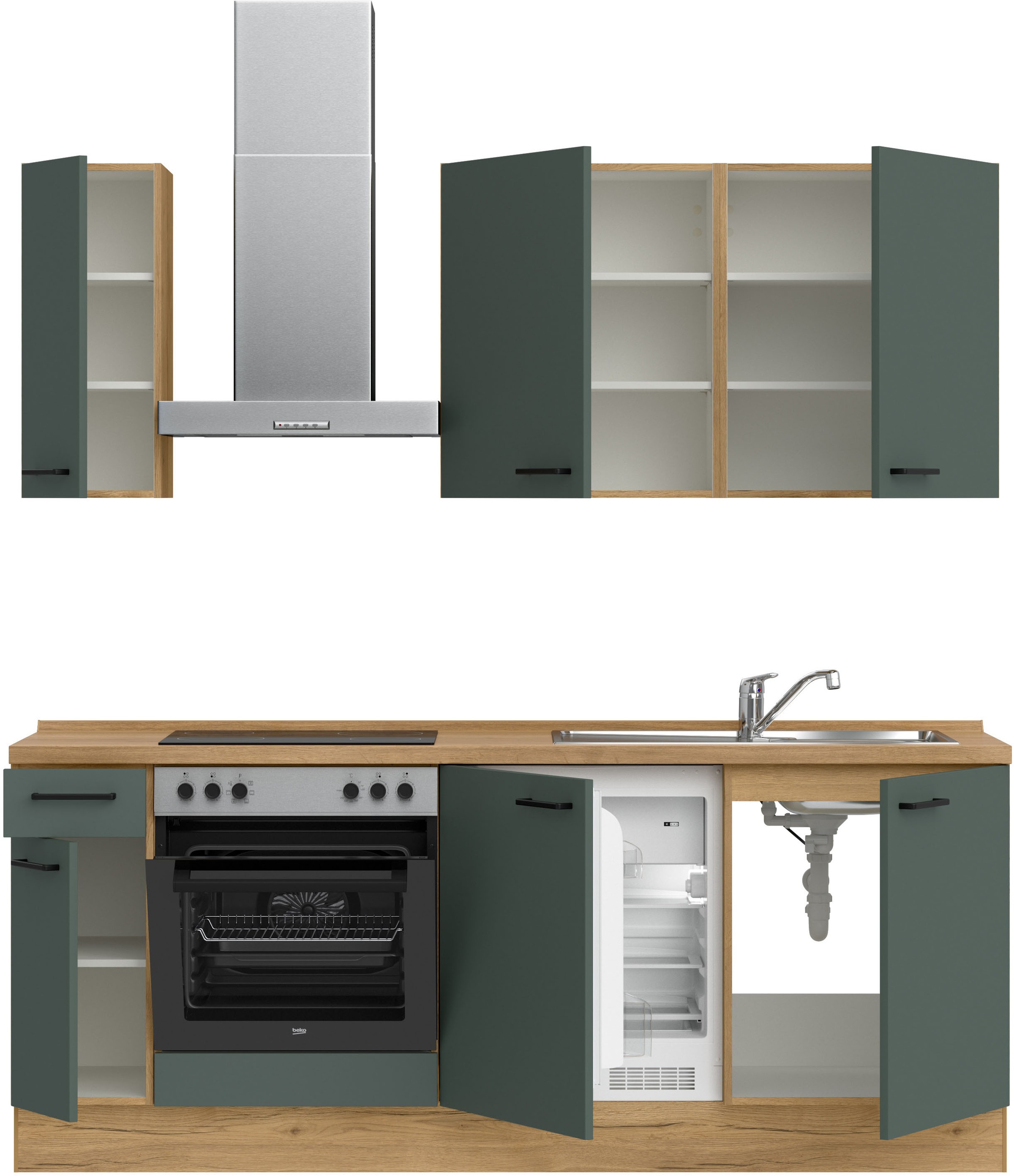 nobilia® Küchenzeile »"Easytouch I"« vormontiert, Ausrichtung wählbar, Breite 210 cm, wahlw. mit E-Geräten