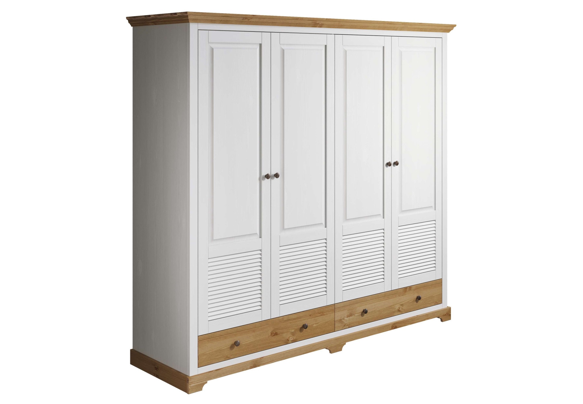 Home affaire Kleiderschrank »Rauna, aus massiver Kiefer, 4-türig, mit Lamellen und Kassetten«, (B/H/T ca. 203/183/61), FSC® zertifiziertes Massivholz (Kiefer), robuste Qualität