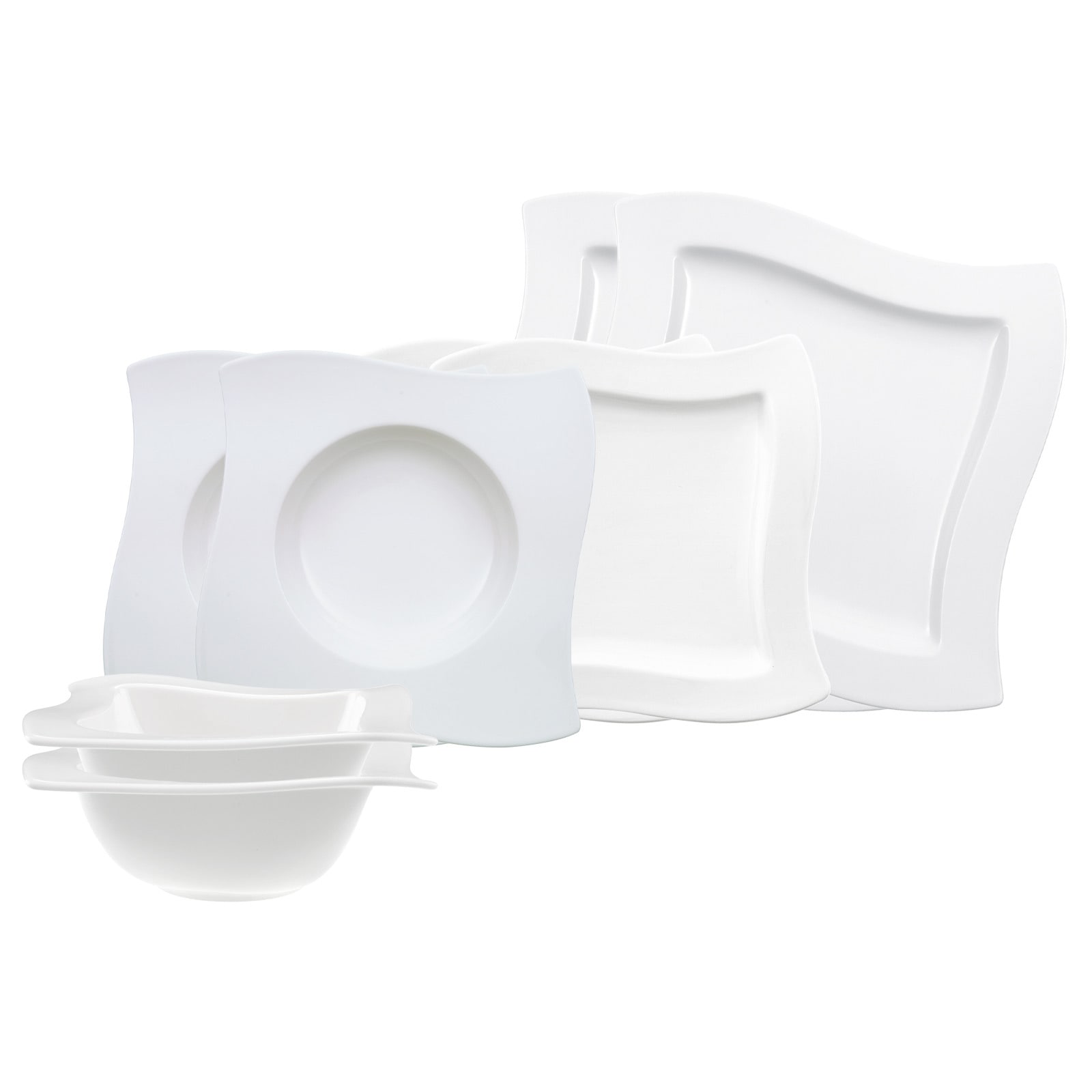 Villeroy & Boch Geschirr-Set "Einsteiger-Set NewWave 8er Set weiß" Spülmaschinengeeignet, Mikrowellengeeignet