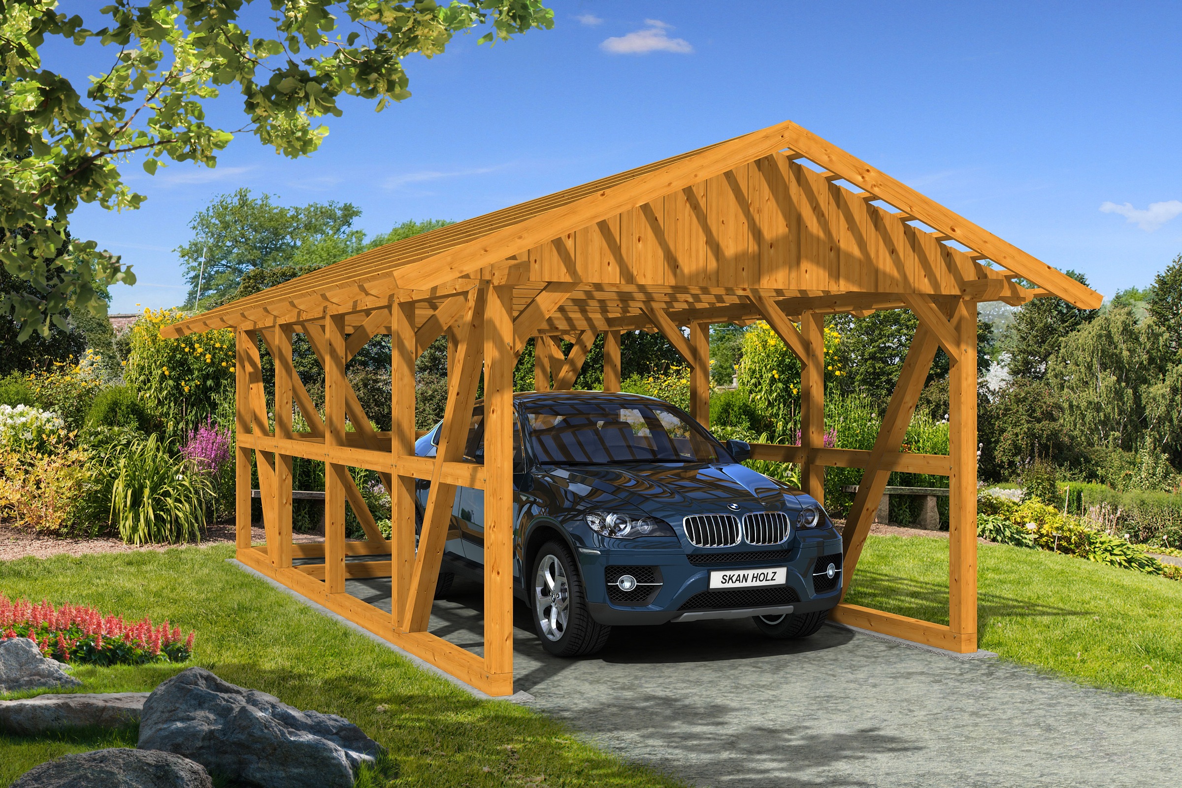 Skanholz Einzelcarport »Schwarzwald«, 300 cm, Eiche hell, mit Dachlattung