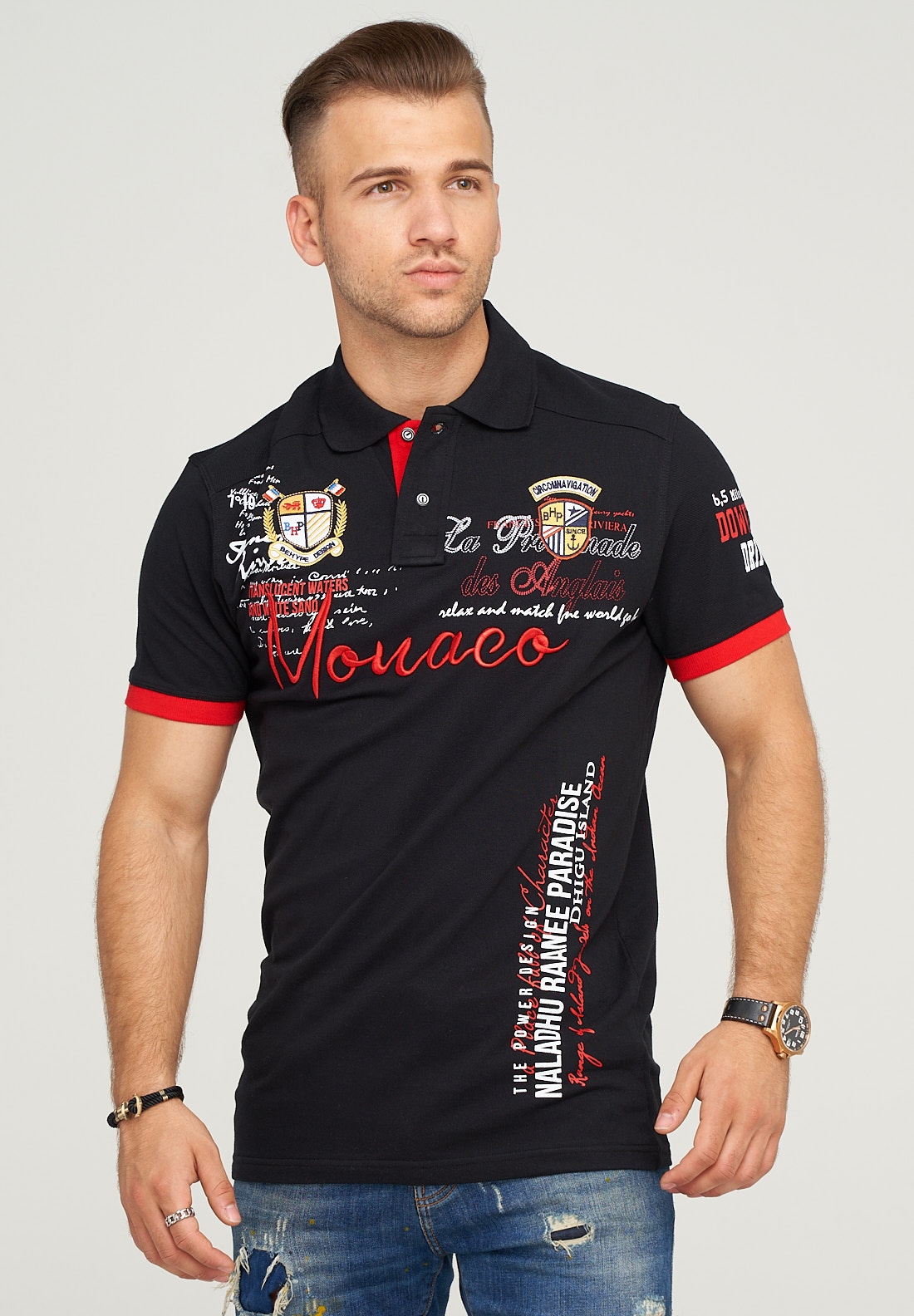 behype Poloshirt "MONACO", mit sportiver Stickerei