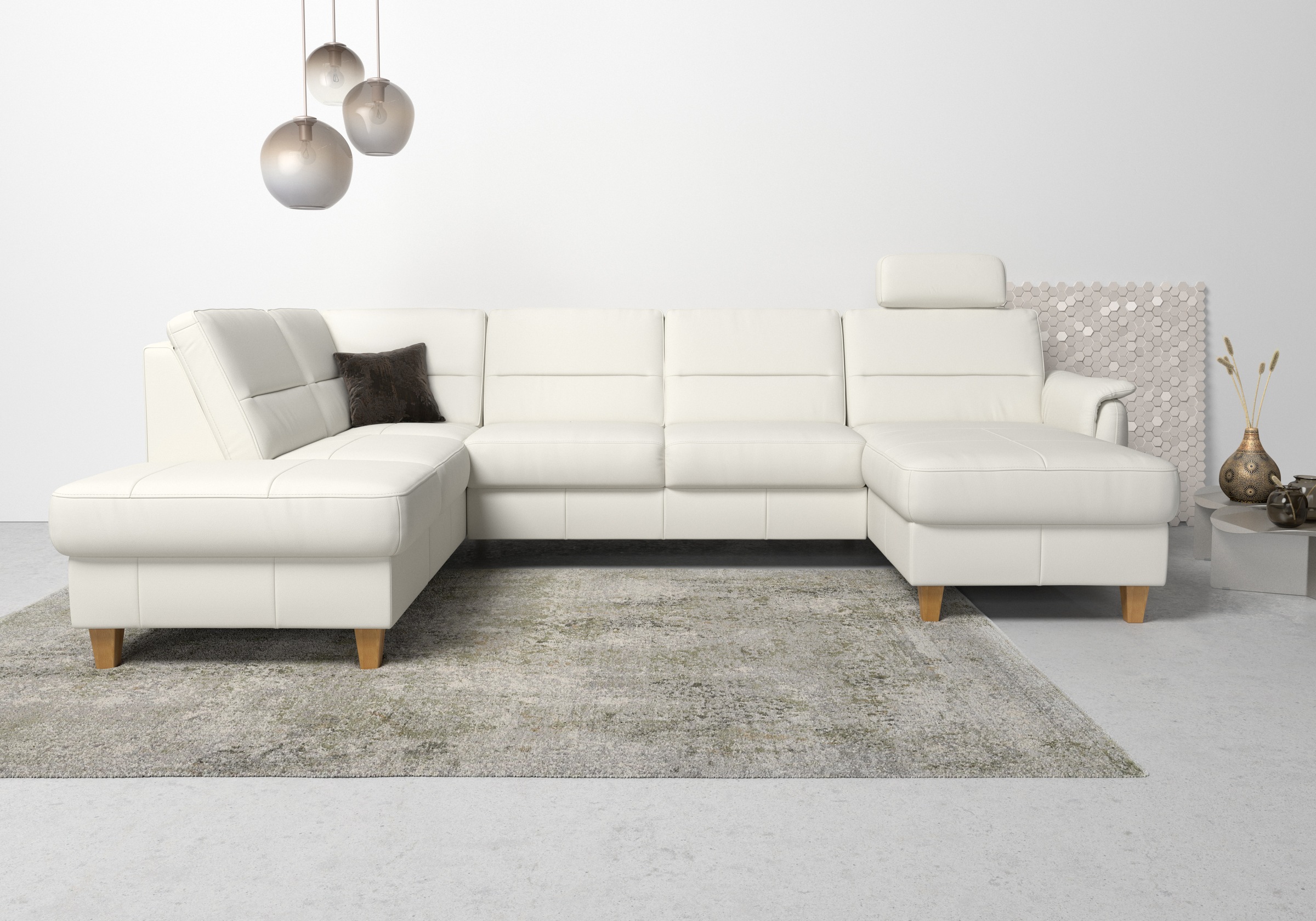 Home affaire Wohnlandschaft "Palmera U-Form, B: 308 cm, große Stoff + Leder Auswahl" optional Schlaffunktion & Bettkasten, Federkern, XXL-Wohnlandschaft