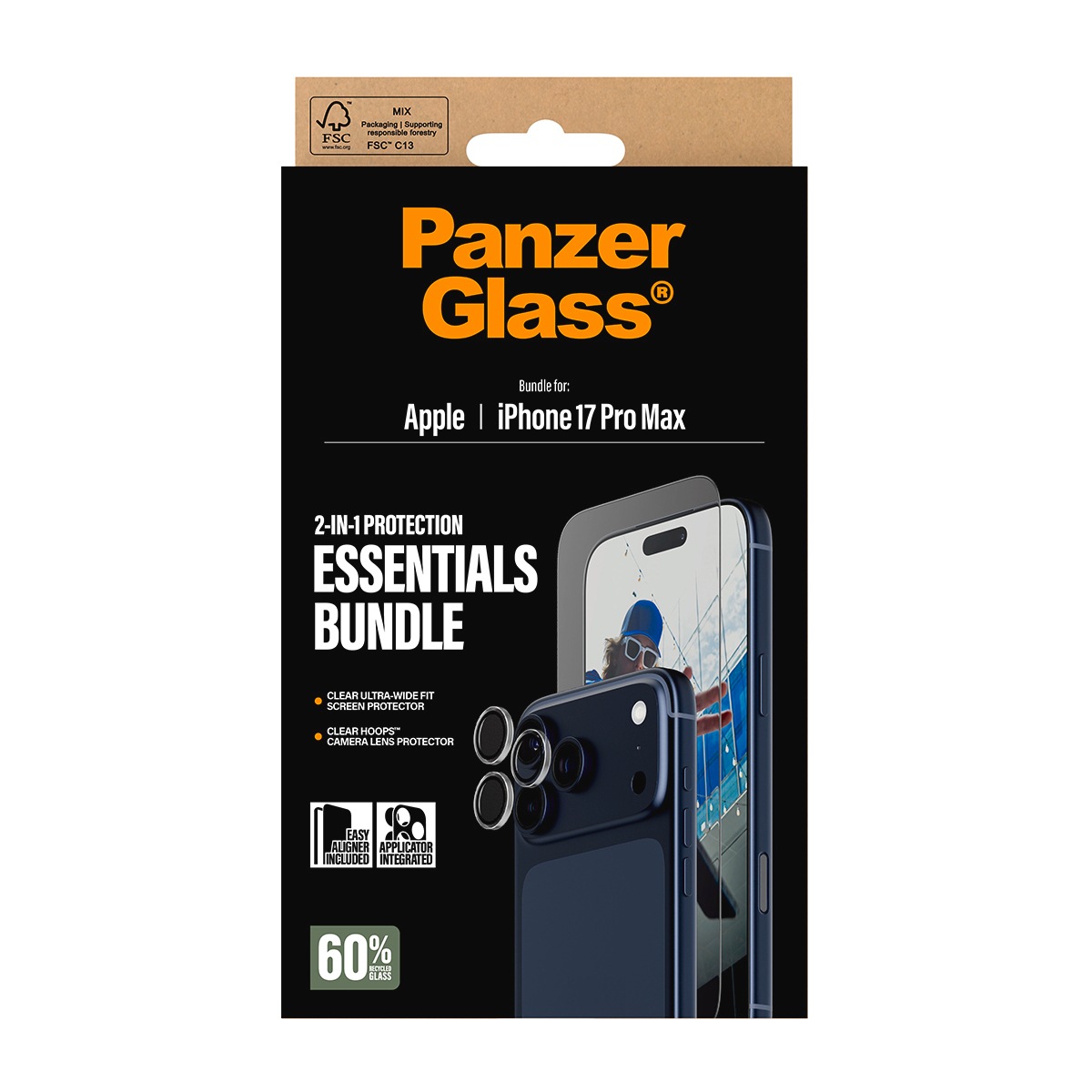 CARE by PanzerGlass Displayschutzglas »2-in-1 Protection Essentials Bundle«, für Apple iPhone 17 Pro Max, Displayschutzfolie, Schutzfolie, Bildschirmschutz, kratz- & stoßfest