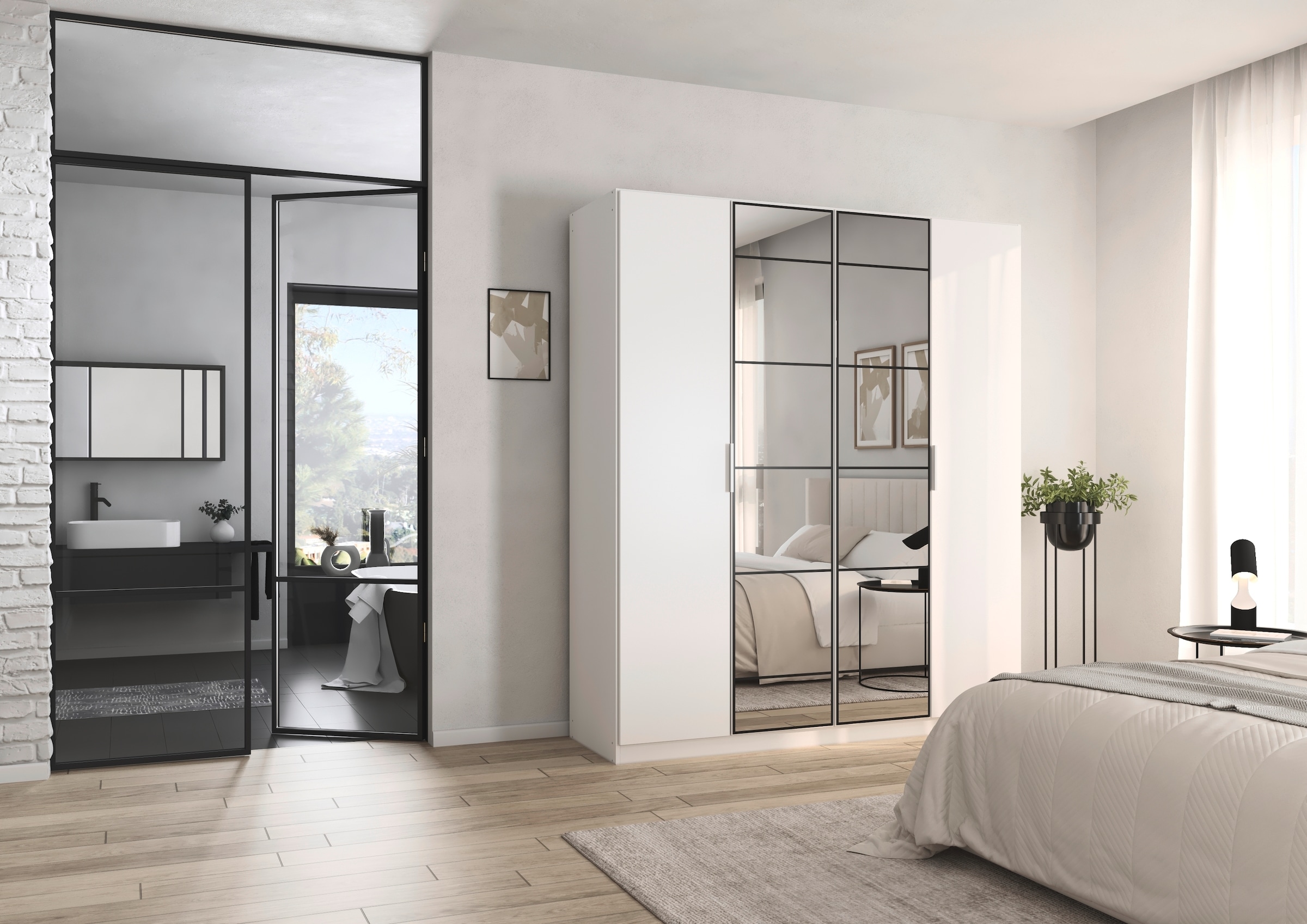 rauch Drehtürenschrank »Kleiderschrank Schrank Garderobe Schlafzimmerschrank ACERO«, Mitteltüren mit Spiegel in moderner Loft-Optik MADE IN GERMANY