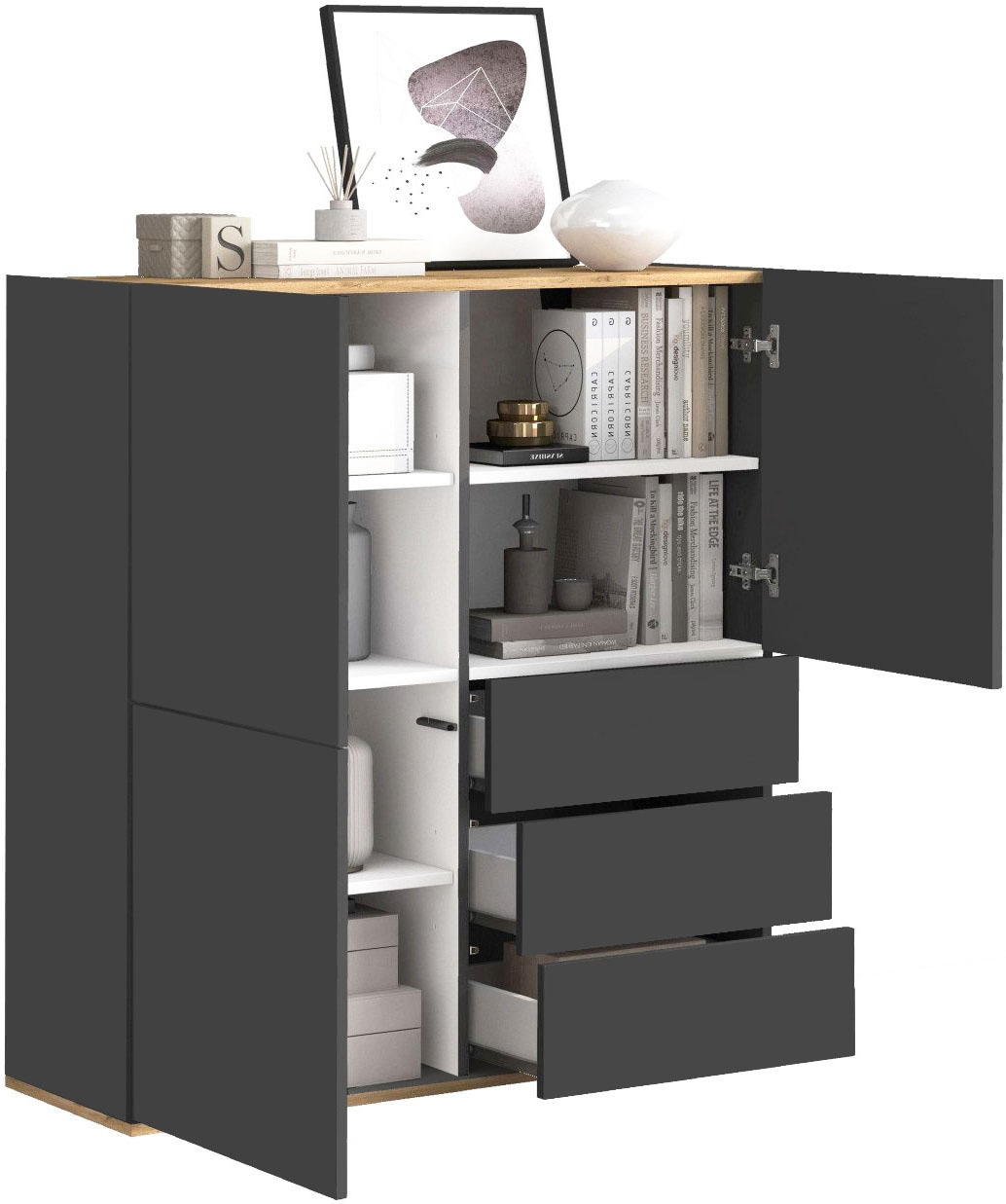 INOSIGN Highboard »GARDA Highboard, Kommode, Schrank, Grifflos mit Push to Open«, (1 St.), 3 Türen, 3 Schubladen, grifflos Breite 102 cm