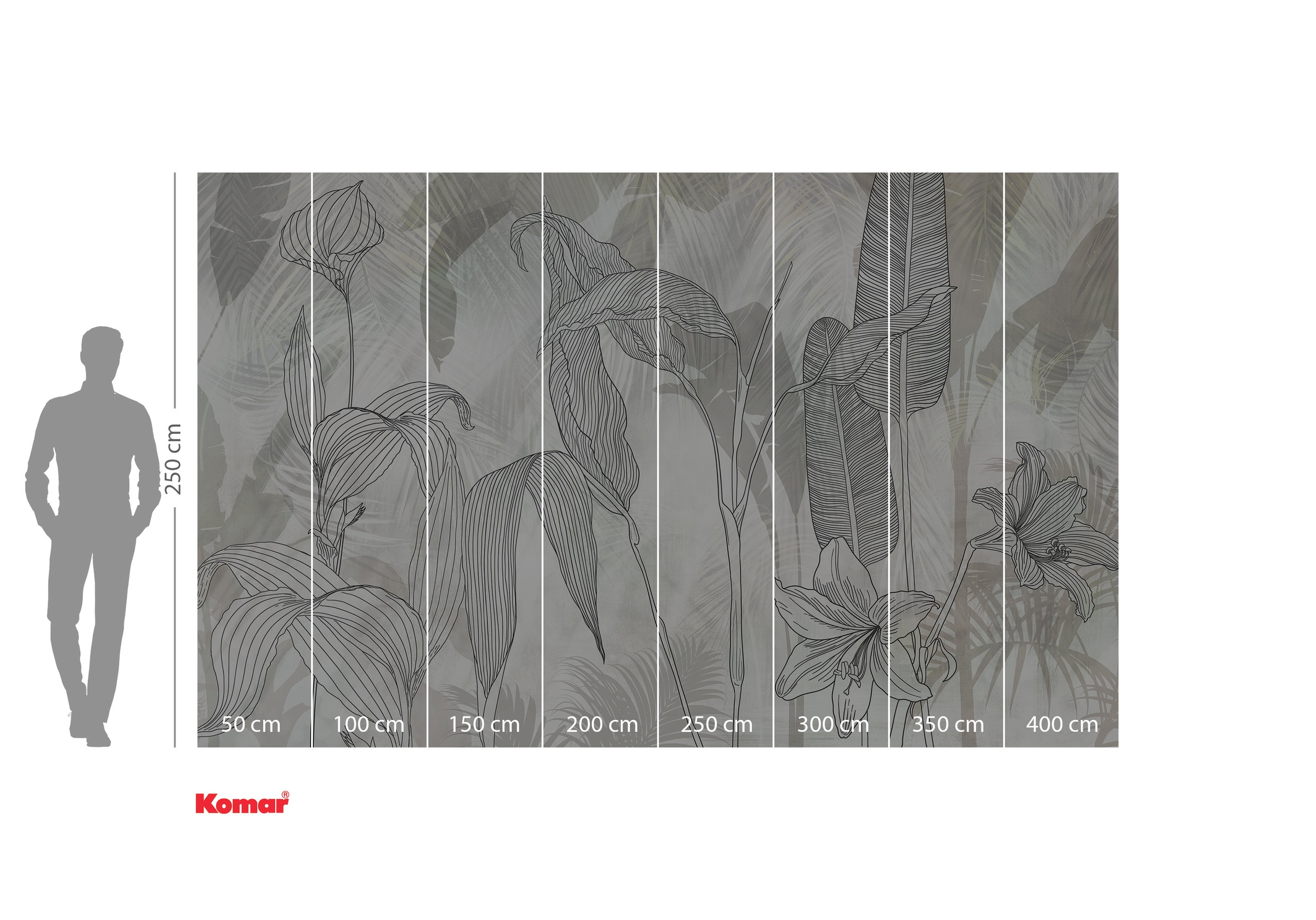 Komar Fototapete »Digitaldruck Vlies - Linierte Lilien - Größe 400 x 250 cm«, bedruckt-floral-geblümt-gemustert-tropisch, Wohnzimmer, Schlafzimmer