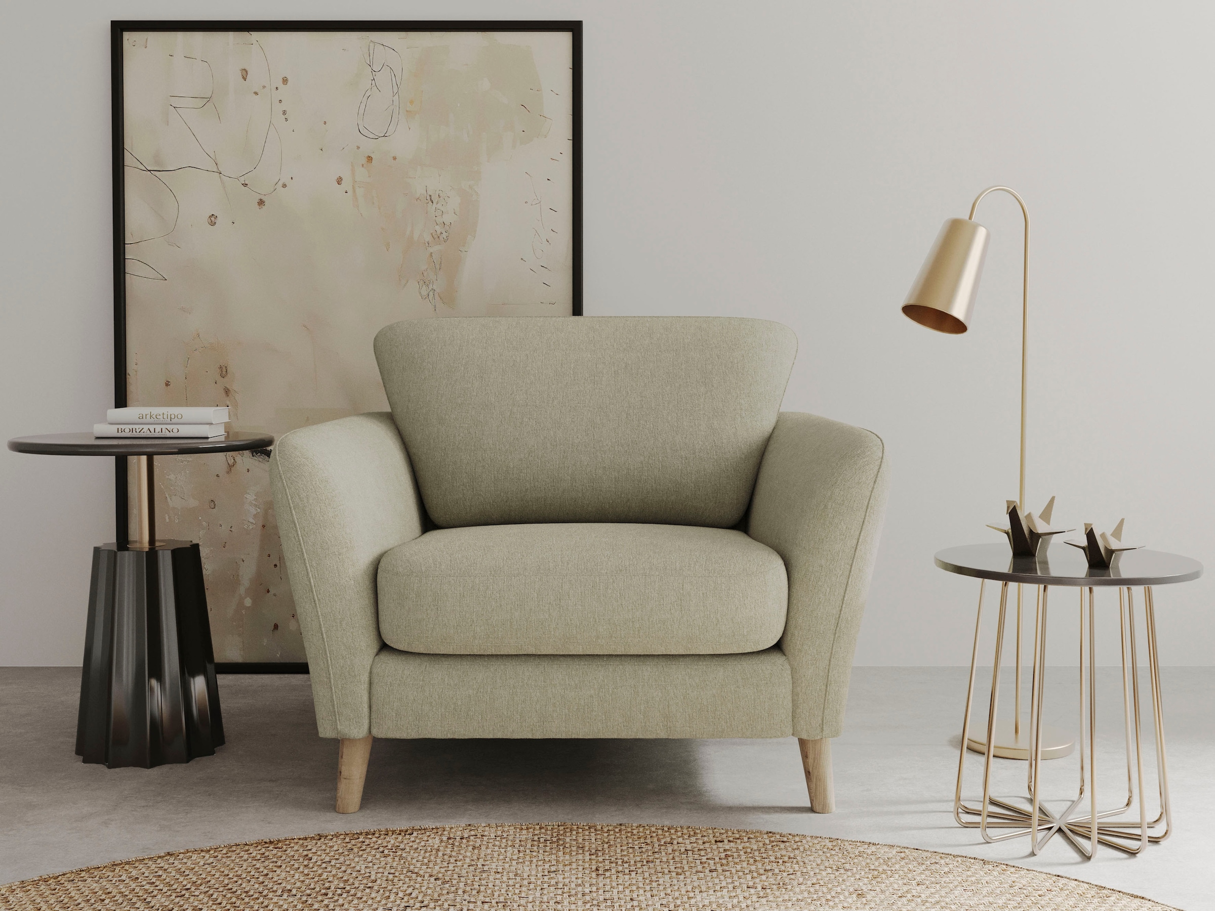 OTTO home Sessel "MARSEILLE" Massivholzbeine Eiche, Landhausstil, Wellenunterfederung