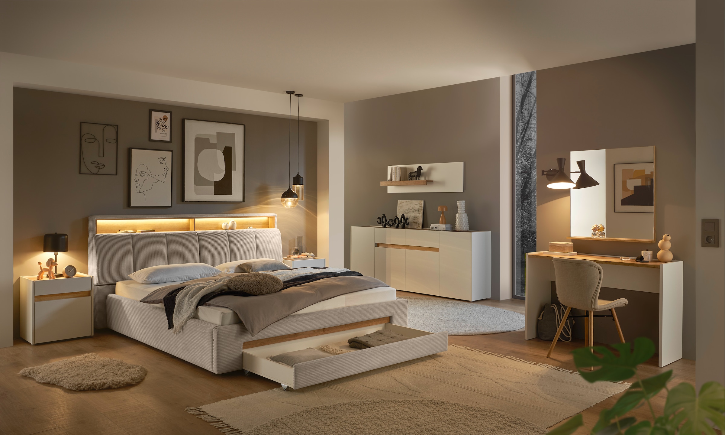 INOSIGN Polsterbett »CiTY/GiRON, gepolstertes Stauraumbett, mit LED Beleuchtung«, Bettkasten mit Hundebett oder als Stauraum, klappbare Kopfteile