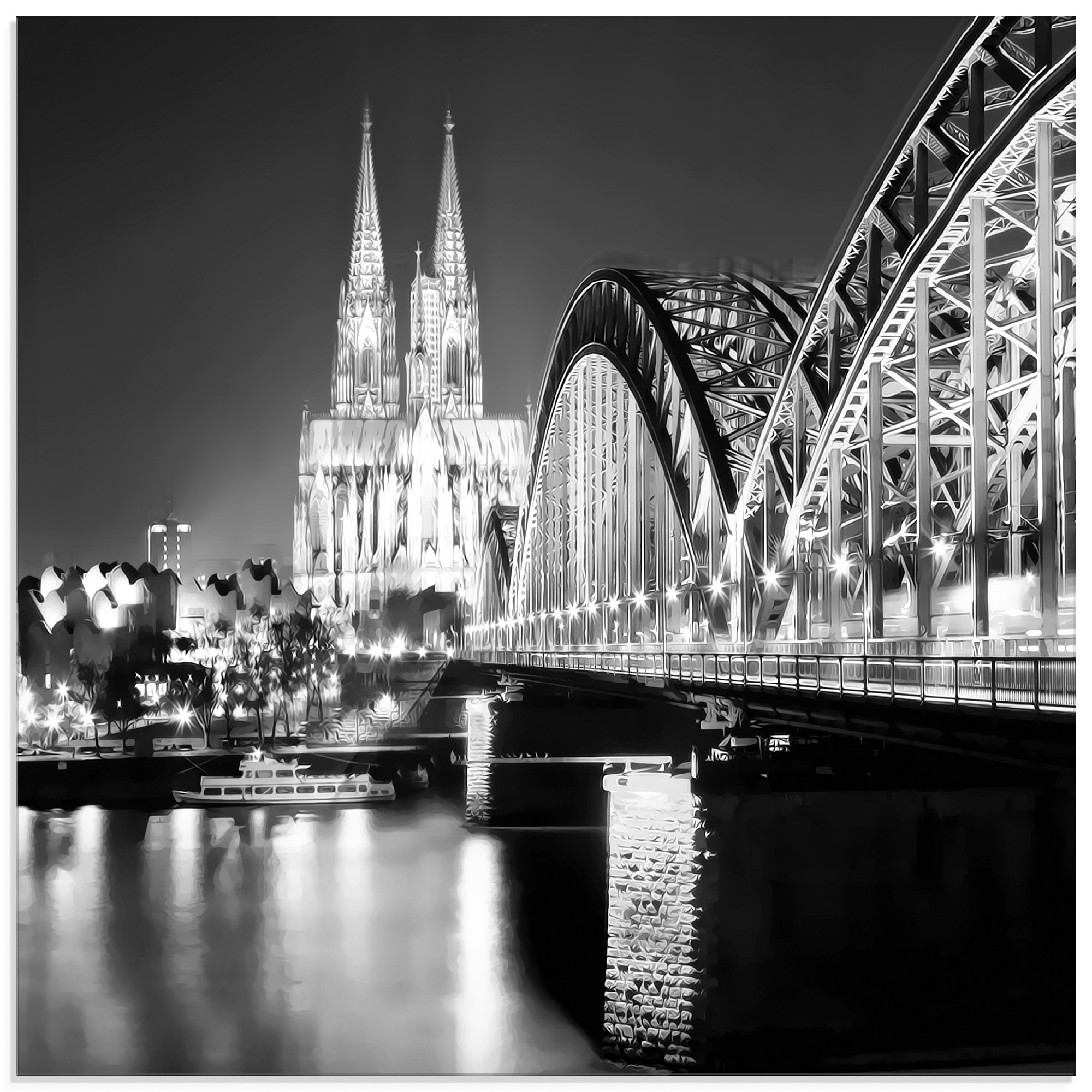 Artland Glasbild "Köln Skyline Abstrakte Collage 19", Brücken, (1 St.), in verschiedenen Größen