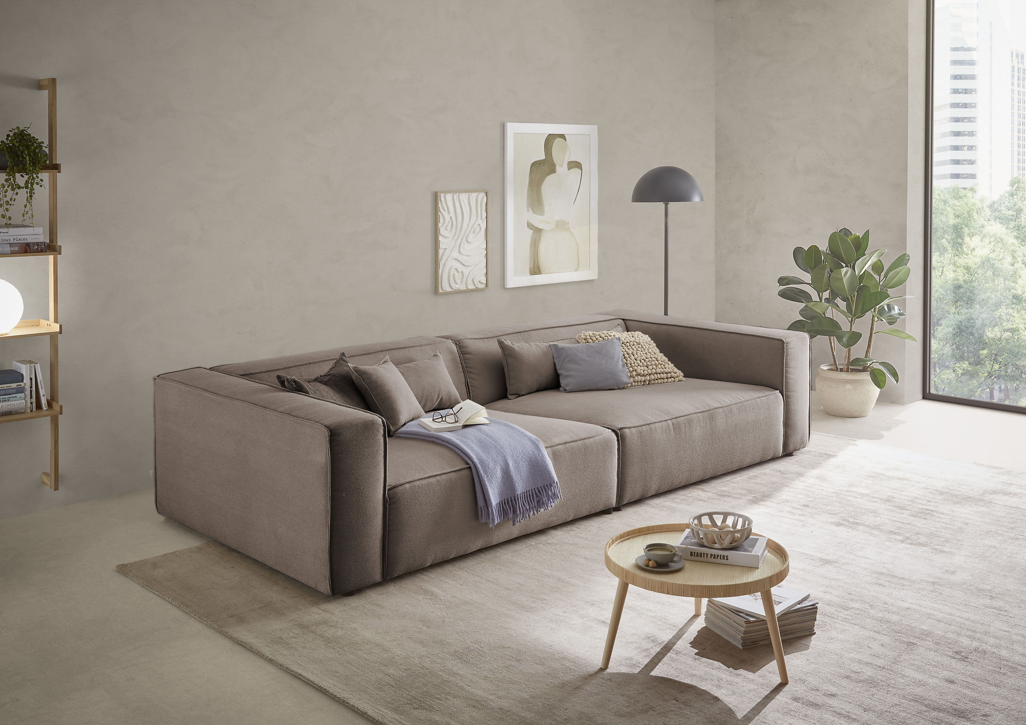 LeGer Home by Lena Gercke 3-Sitzer "PIARA XXL Struktur u. Leinenoptik, Sofa mit Kedernaht" schwarze Füße, bequemer Sitzkomfort, extra tiefe Sitzfläche