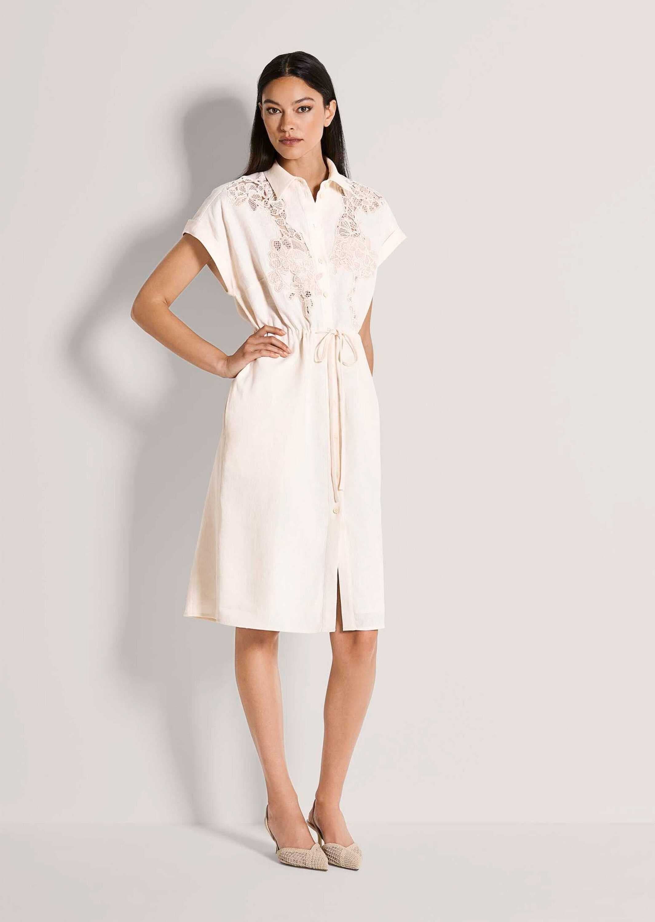 MADELEINE Sommerkleid »Hemdkleid Leinenkleid mit Spitzendetails« Nahttasche Hemdbluse mit Tunnelzug mit Bindeband in der Taillie