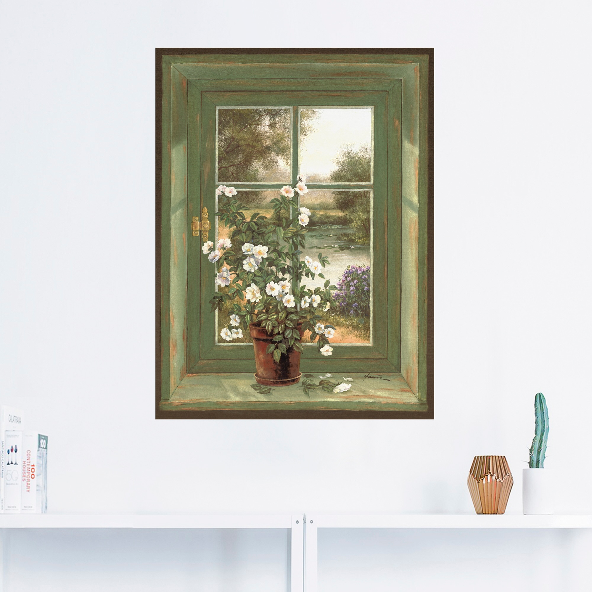 Artland Wandbild »Wildrosen am Fenster«, Arrangements, (1 St.), als Alubild, Outdoorbild, Leinwandbild, Poster, Wandaufkleber