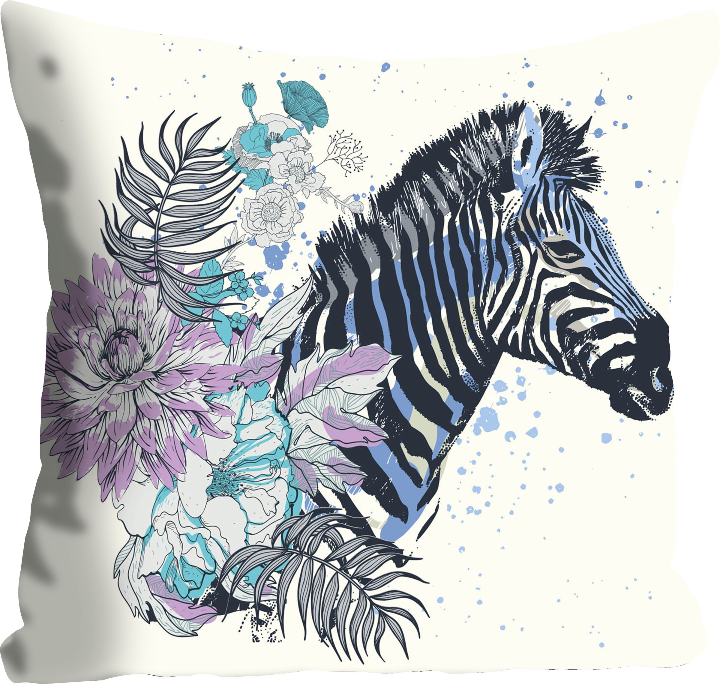 queence Dekokissen "Vesna" Kissenhülle,Zebra,Blumen,Bunt,Tropisch,Muster,Wi günstig online kaufen