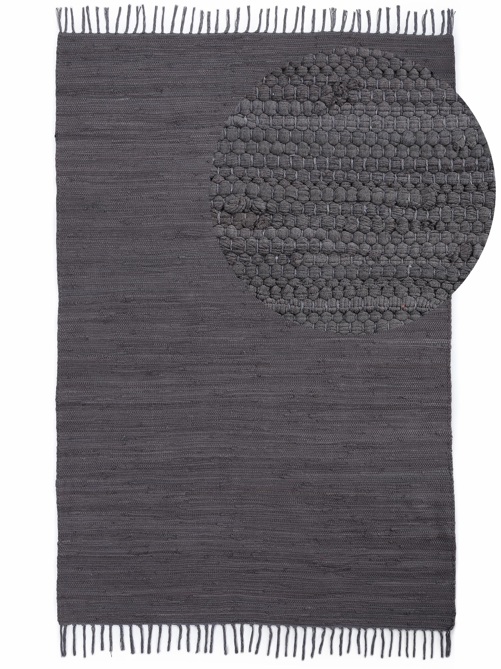 Teppich CARPETFINE "Kelim Chindi uni, auch als Läufer", grau, B:140cm H:5mm L:200cm, Baumwolle, Teppiche, Teppich, Wendeteppich, reine Baumwolle, handgewebt, Uni-Farben, mit Fransen