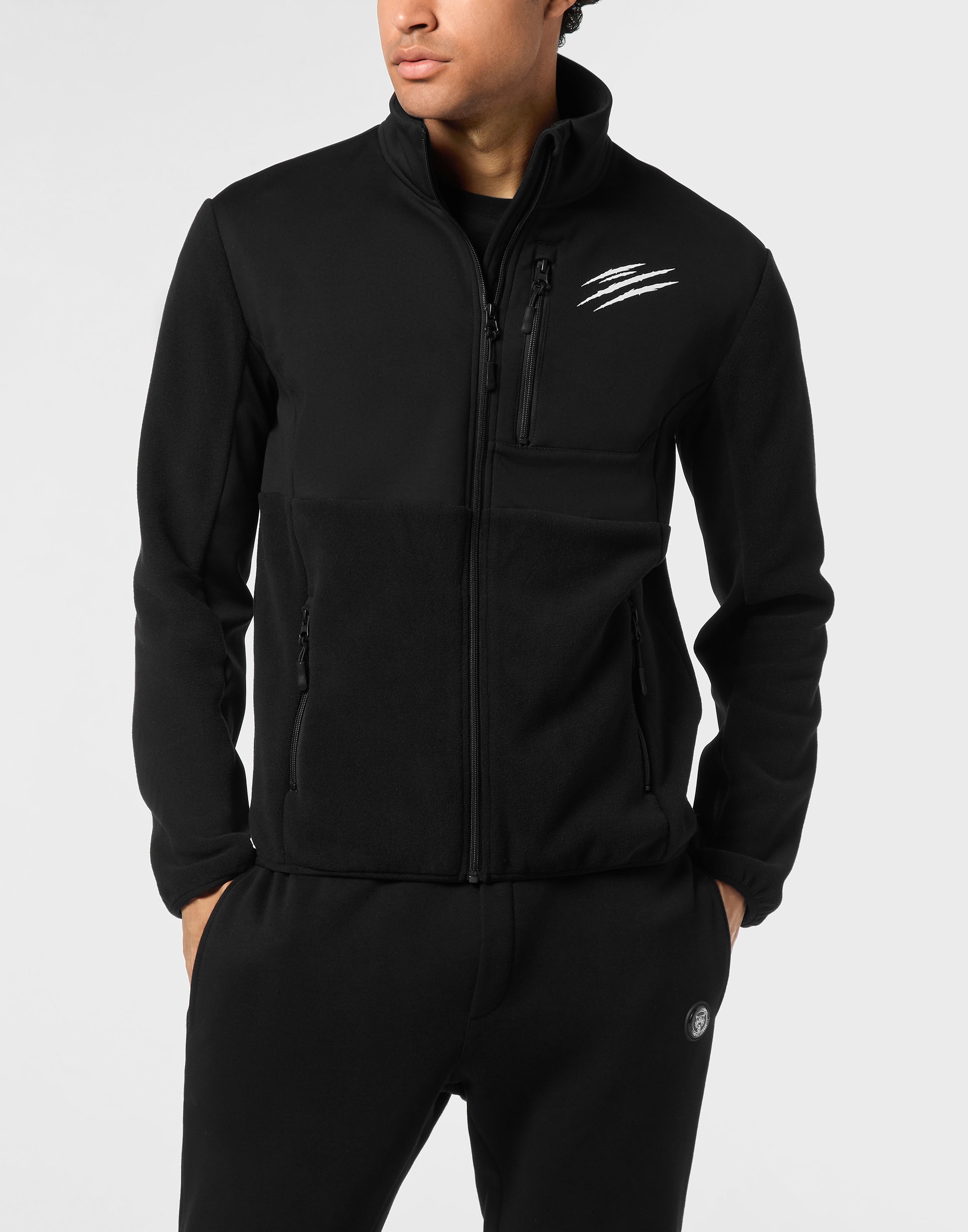 Yoga-Sweatjacke PLEIN SPORT "Sweatjacke", Jungen, Gr. XXL, schwarz (02, schwarz), Obermaterial: 100% Polyester, Sweatjacken