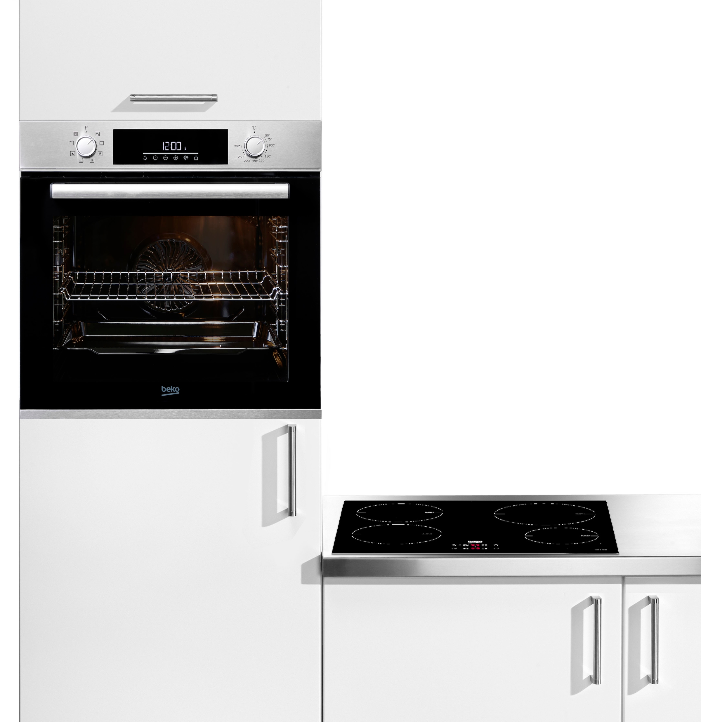 BEKO Backofen-Set "BBSM12340X", mit Teleskopauszug nachrüstbar, Simple Steam Reinigungsfunktion, Induktions-Kochfeld