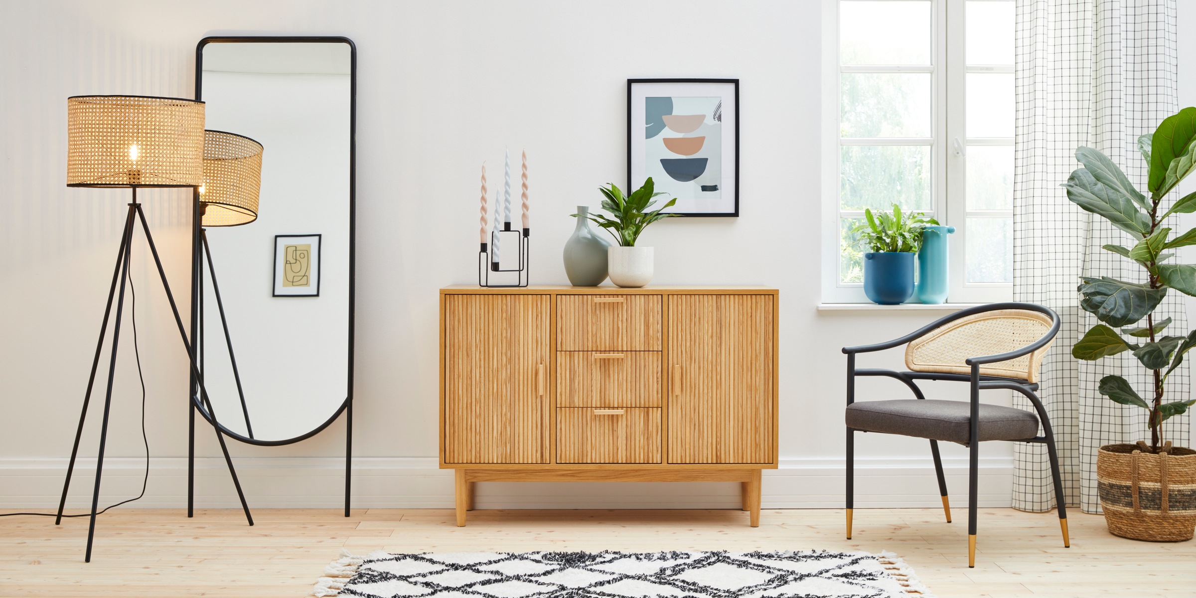 COUCH♥ Sideboard Rund machen, Lamellen Optik, viel Stauraum, Breite 120 cm