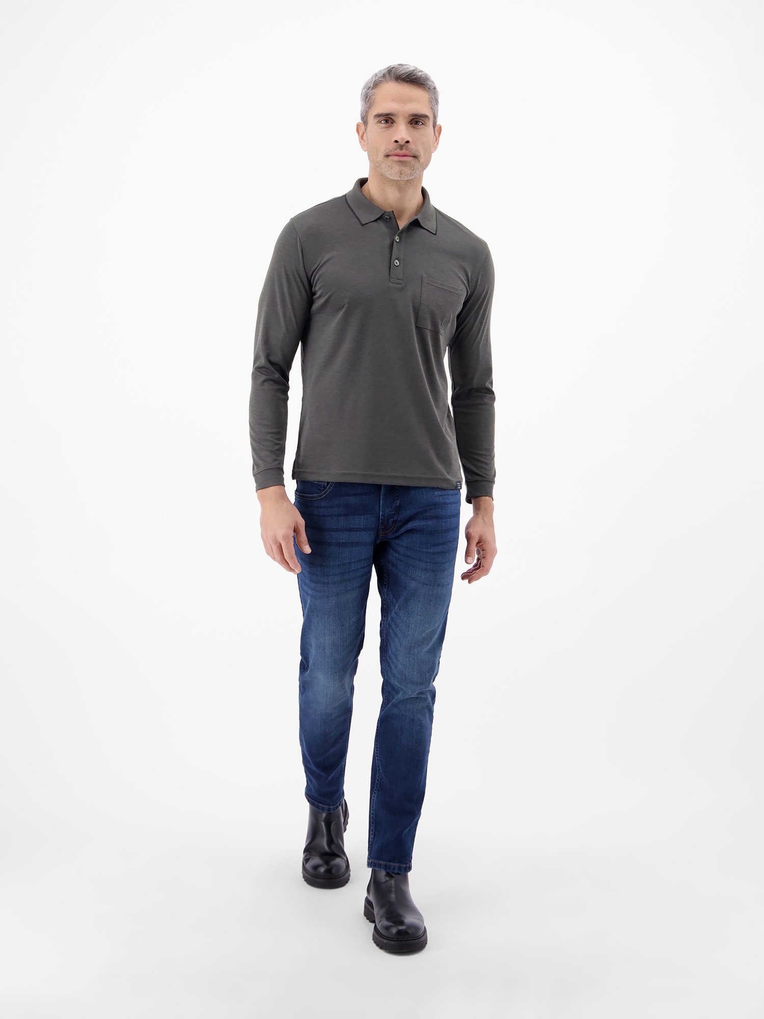Sweatshirt LERROS "Langarm Polo mit Brusttasche aus Baumwollmix", Herren, Gr. XXL, schwarz, 52% Baumwolle, 48% Polyester, Sweatshirts Sweatshirt 3