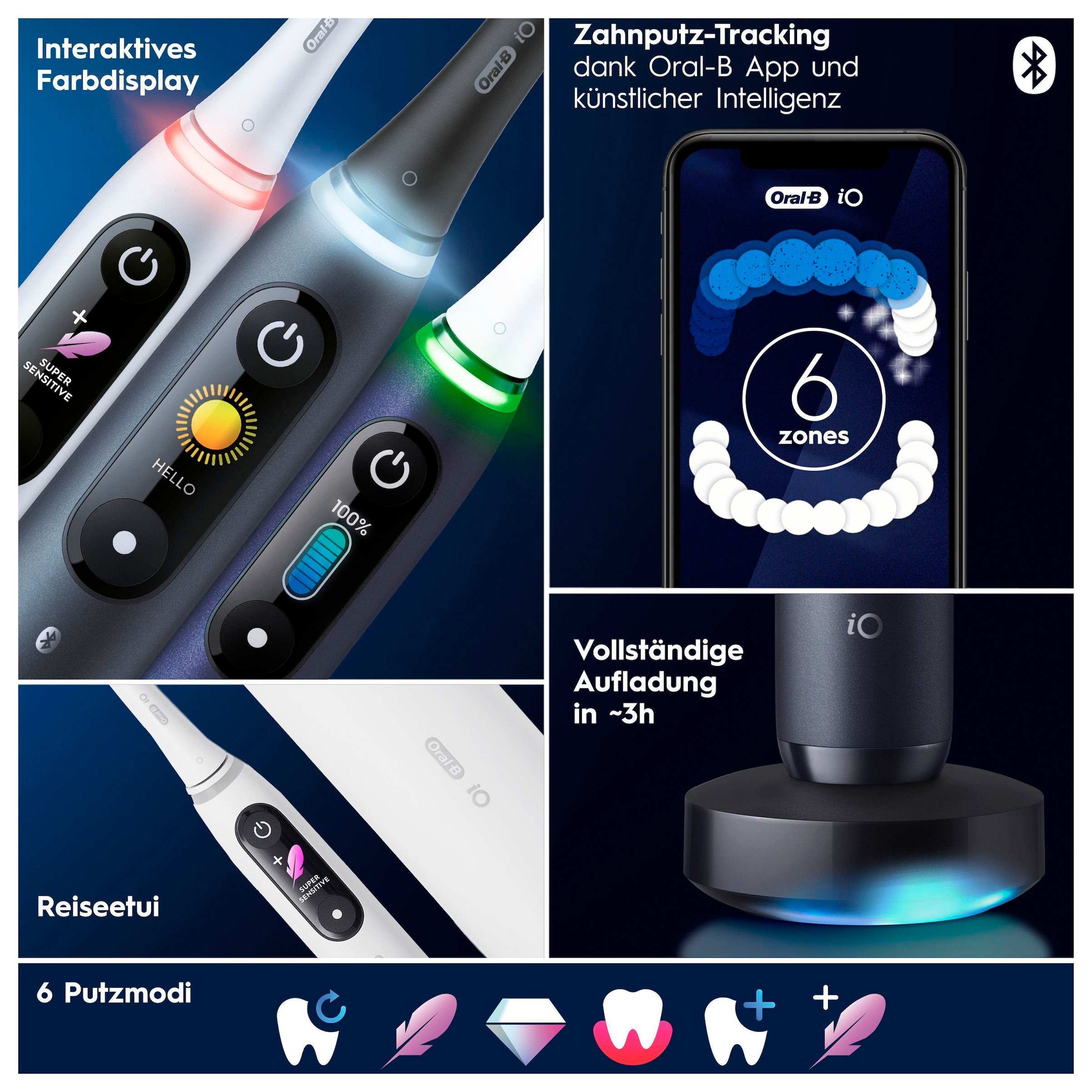 Oral-B Elektrische Zahnbürste »iO 8«, 2 St. Aufsteckbürsten, mit Magnet-Technologie, 6 Putzmodi, Farbdisplay & Reiseetui