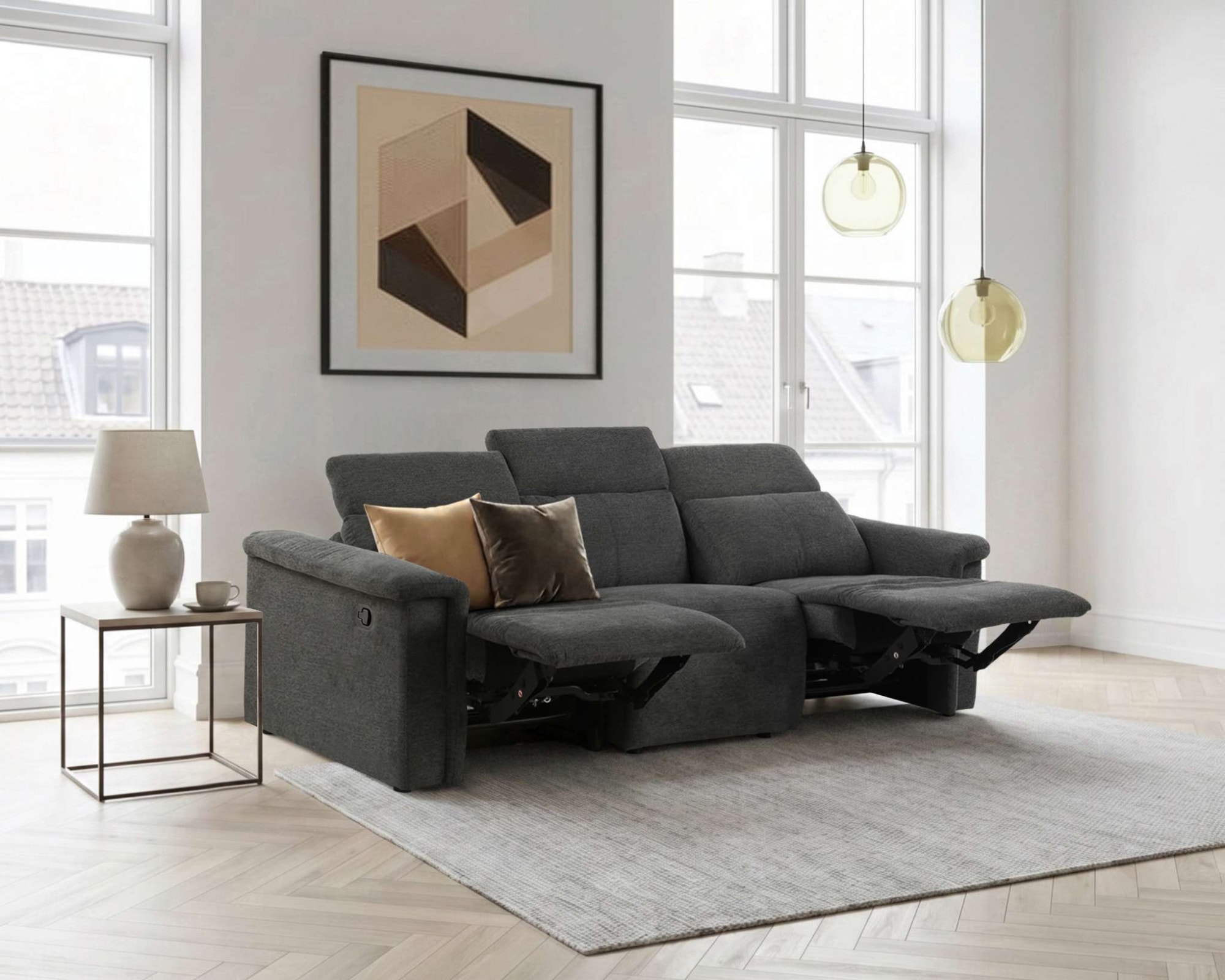 OTTO home 3-Sitzer »LUND NEW Struktur (219cm), man./elektr. Relaxfunktion in 2 Sitzen« USB-A/C bei elektrischer Variante und Kopfteilverstellung