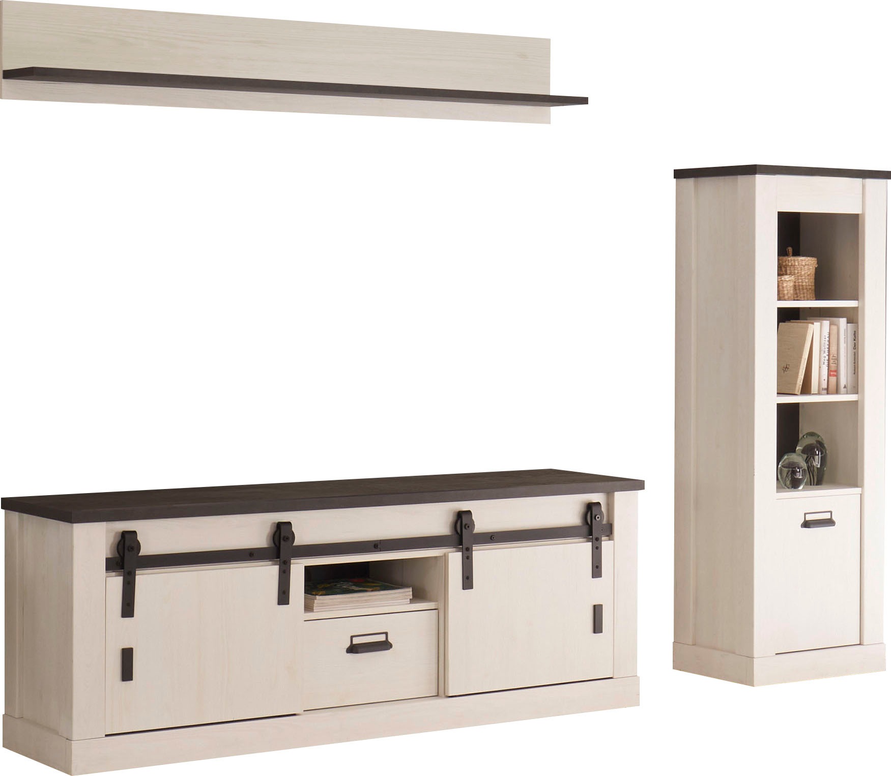 Home affaire Wohnwand "Sherwood, Anbauwand im Industrial-Style, Komplettset, Wohnzimmer-Set" 3 Stk. tlg.
