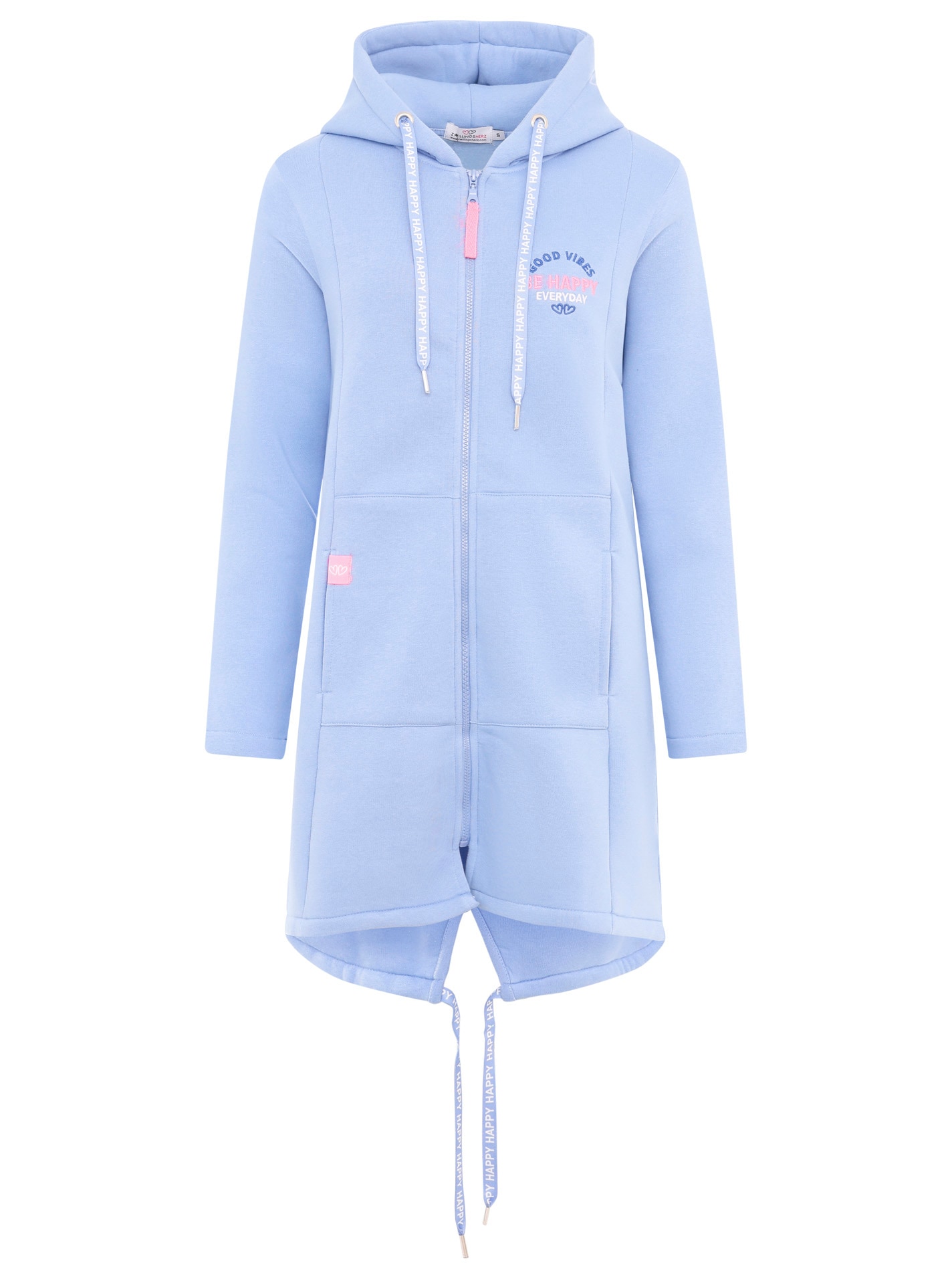 Zwillingsherz Jerseymantel »"Be happy & shine"«, mit auffälig gesticktem Front und Back Motiv