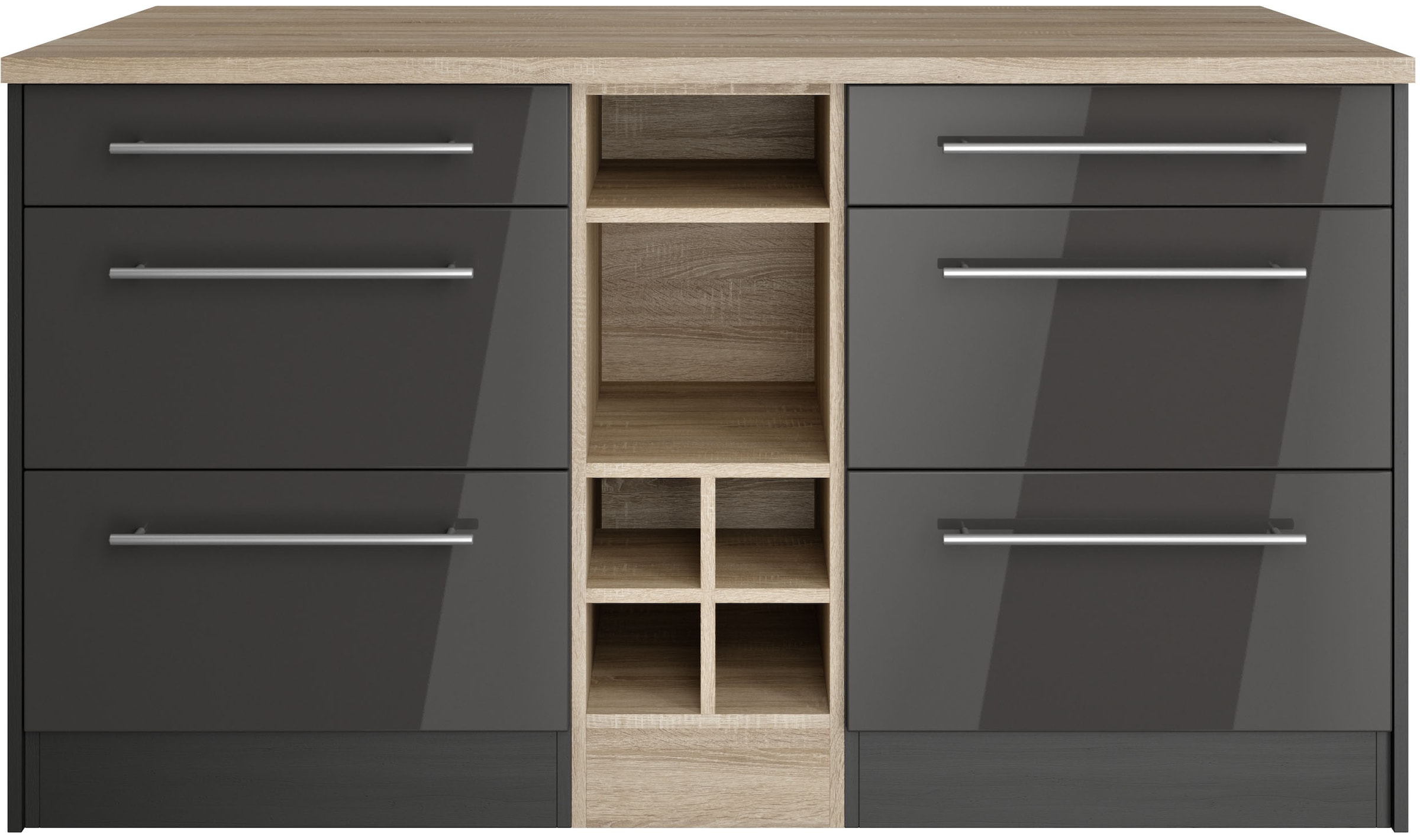 KOCHSTATION Kücheninsel "KS-Wien", Breite 153 cm, MDF-Fronten, Flaschenregal