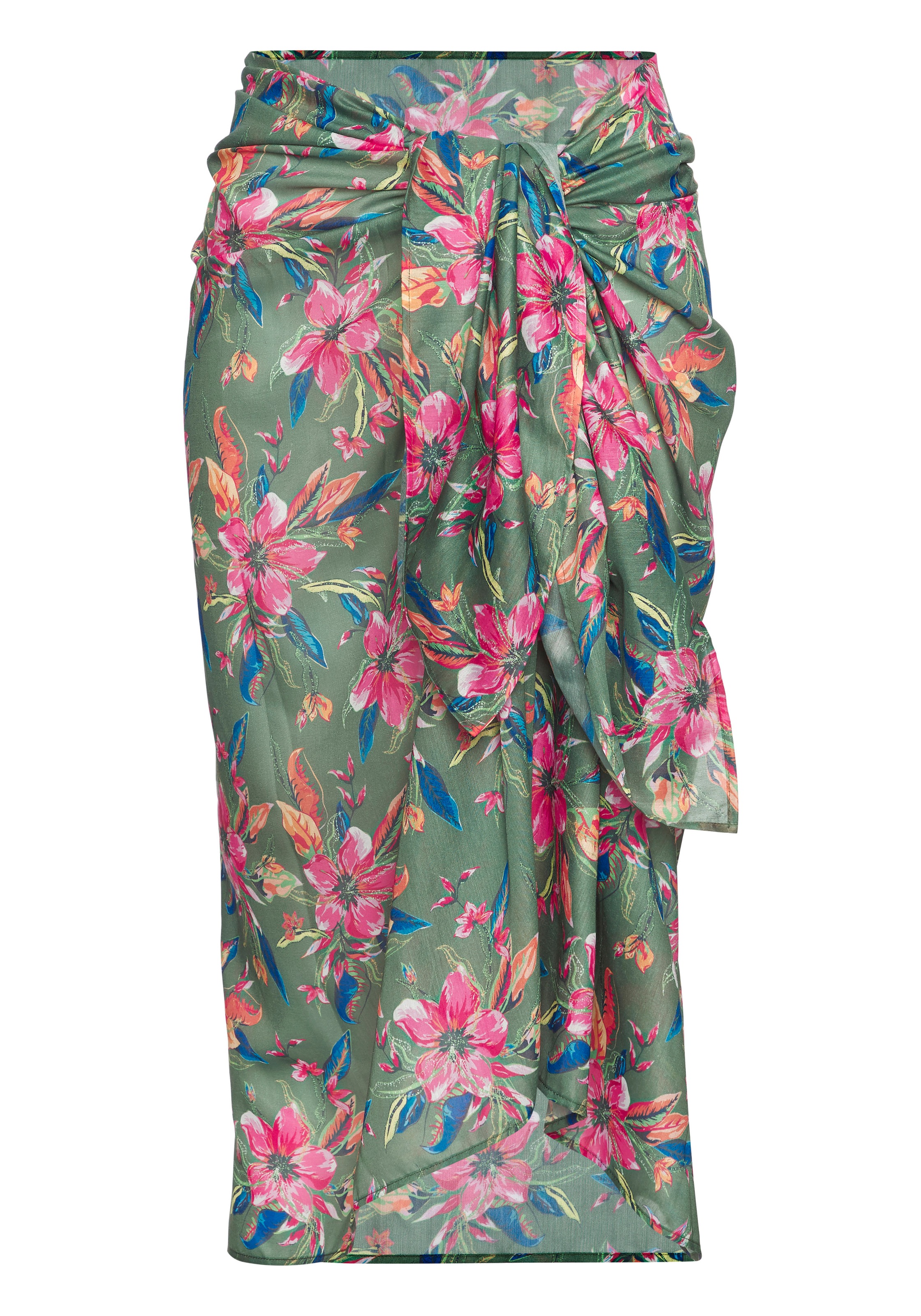 Strandrock LASCANA, Damen, Gr. 1, grün (oliv bedruckt), Chiffon, Obermaterial: 100% Polyester, bedruckt, figurumspielend, Röcke Strandrock, mit Alloverdruck 3