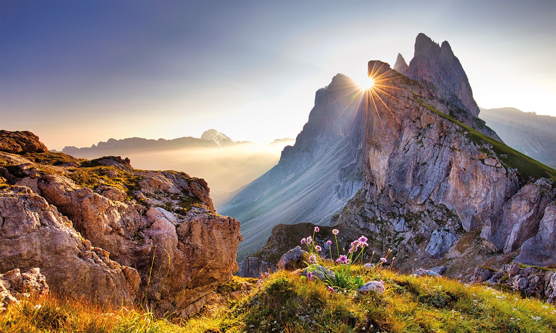 Bönninghoff Leinwandbild "Wandbild BERGLANDSCHAFT XXL 90x150 cm – Leinwandbild Keilrahmen Deko" Berge Berge & Alpenbilder Sonnenaufgang 1 Stk. tlg. auf Keilrahmen gespannt