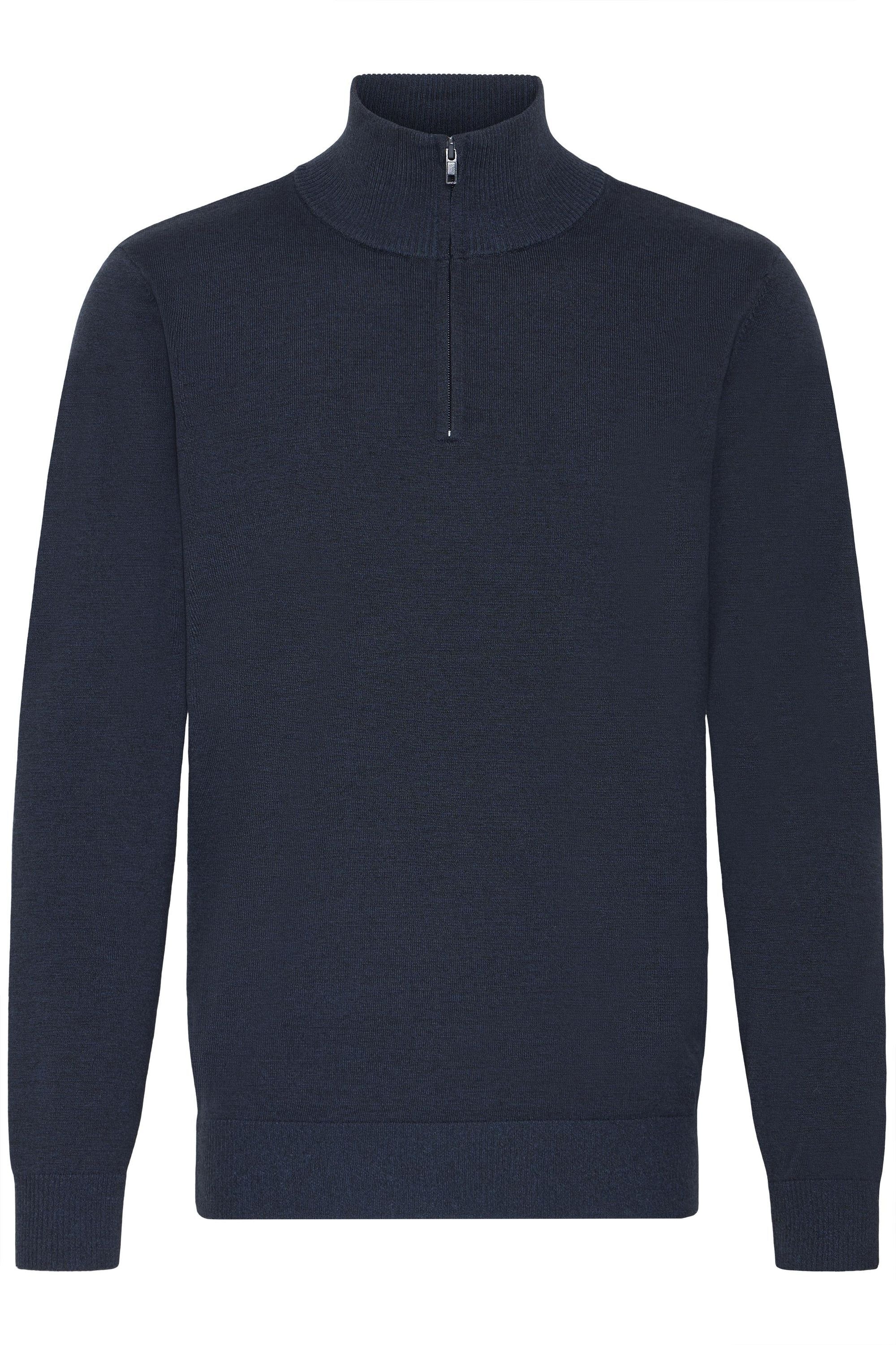 Troyer BLEND "BHCassri", Herren, Gr. M, blau (marineblaus), Feinstrick, 100% Polyester, meliert, Basic, normal normal, hoch geschlossener Ausschnitt, Pullover Troyer, Stilvoller Troyer mit Reißverschluss
