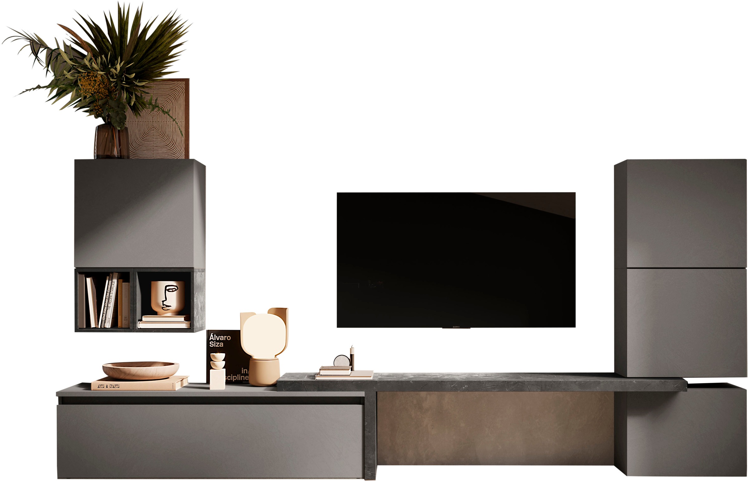 Wohnwand HOME AFFAIRE, B:290cm H:140cm T:40cm, grau, Wohnzimmer, Kastenmöbel-Sets, "Infinity, 7tlg. Breite 290 cm, Höhe variabel, Schrankwand,