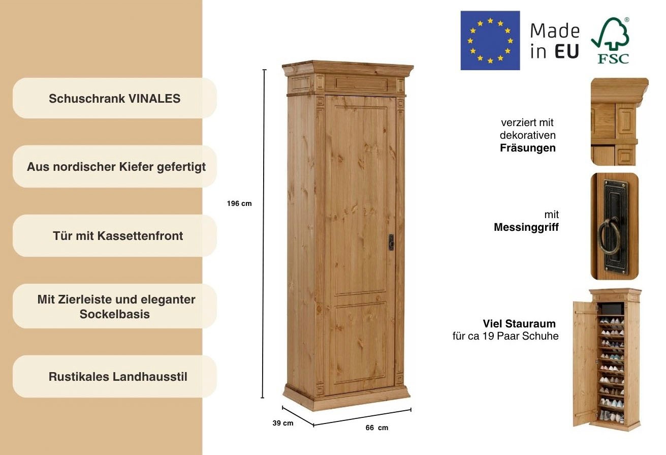 Home affaire Schuhschrank »Vinales«, Breite 66 cm aus massiver Kiefer