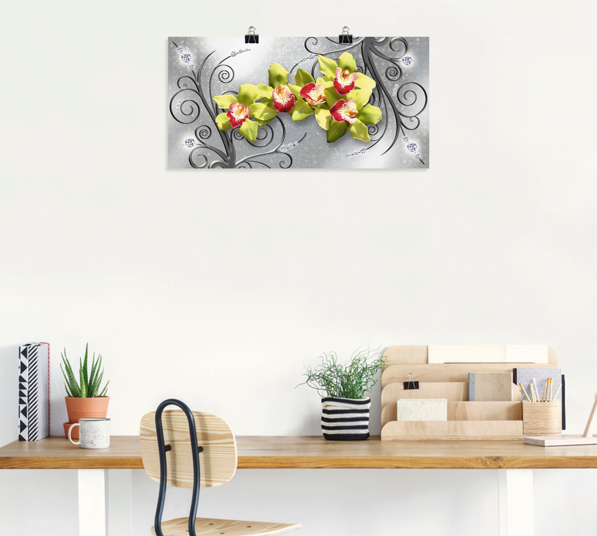 Artland Wandbild »Grüne Orchideen auf Ornamenten«, Blumenbilder, (1 St.), als Alubild, Outdoorbild, Leinwandbild, Poster, Wandaufkleber