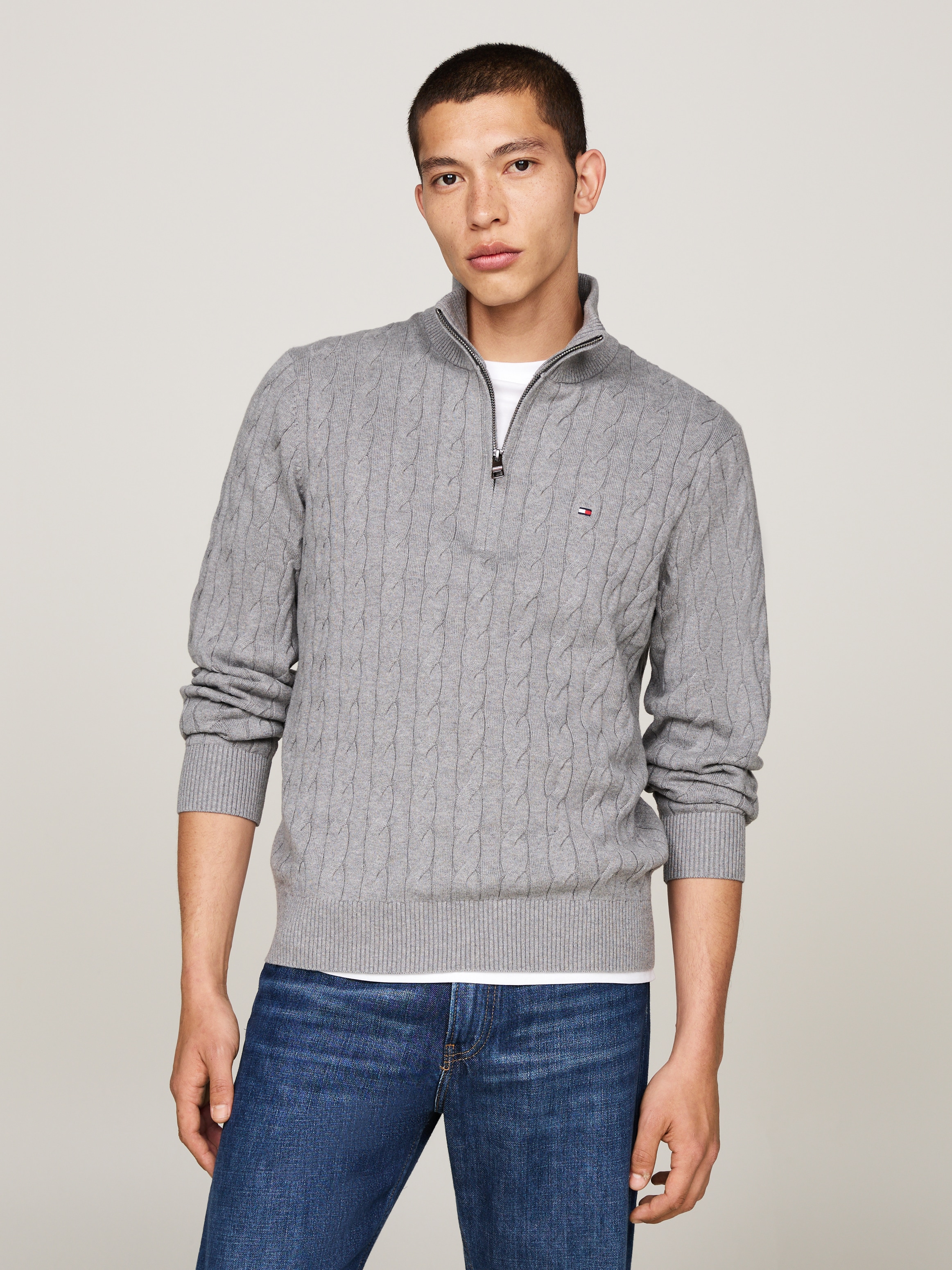Tommy Hilfiger Strickpullover "CLASSIC COTTON CABLE ZIP MOCK", mit modische günstig online kaufen
