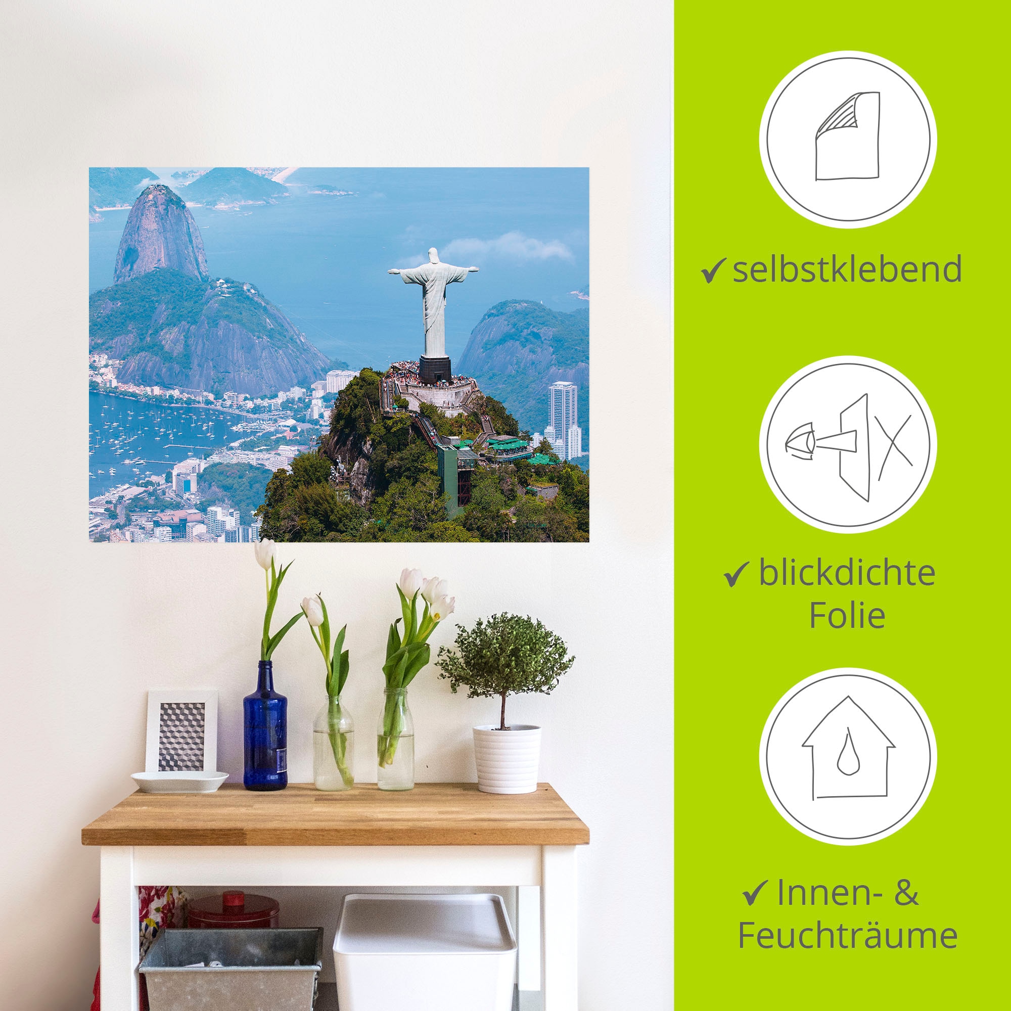 Artland Wandbild »Rio de Janeiro mit Cristo«, Gebäude, (1 St.), als Alubild, Outdoorbild, Leinwandbild, Wandaufkleber, versch. Größen