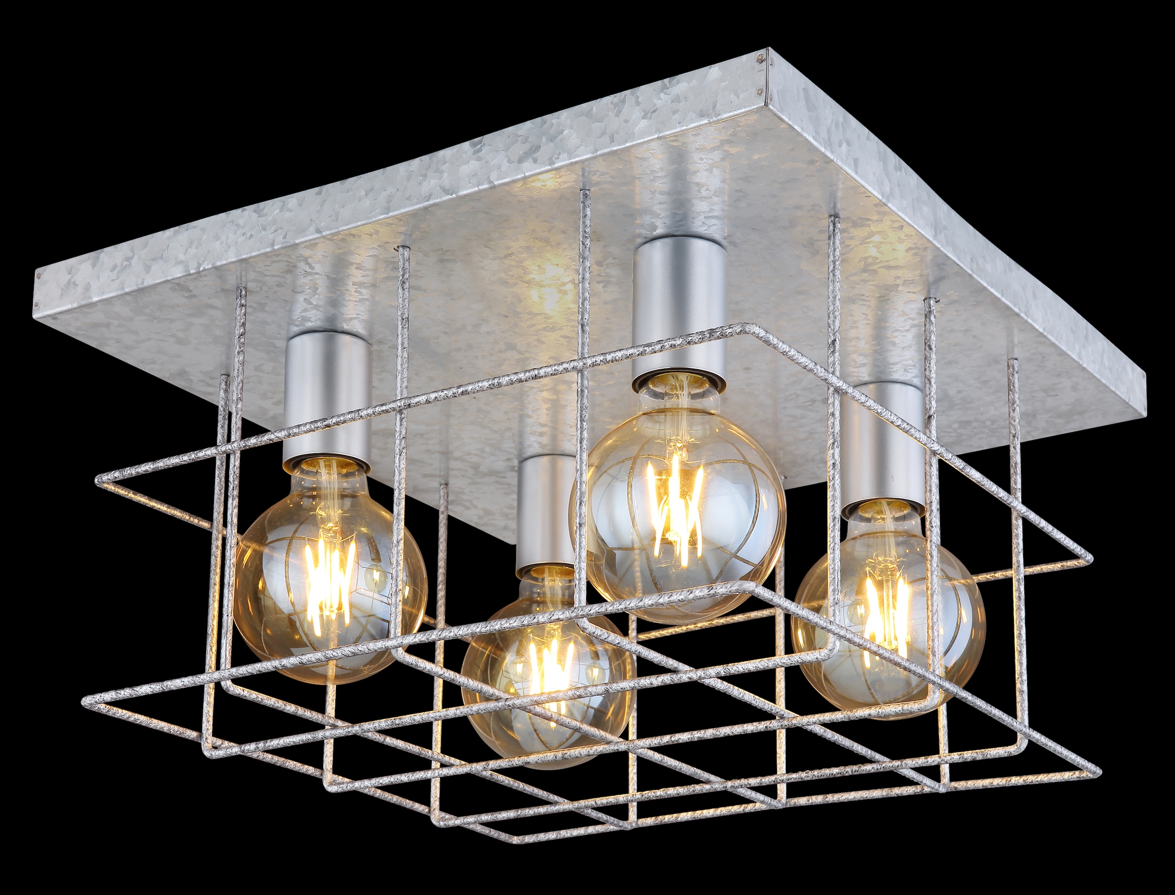 GLOBO LIGHTING Deckenleuchte »MERRIL« E27 1 Stk. Zinkfarbene Deckenleuchte mit Käfig aus Betonstahl-Gitter