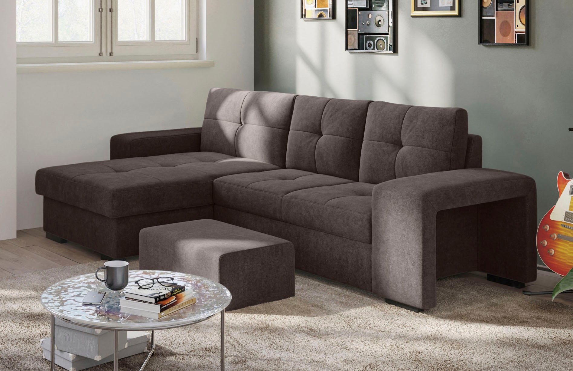 COTTA Ecksofa »Mattina L-Form«, mit Hocker, wahlweise mit Bettfunktion & Bettkasten
