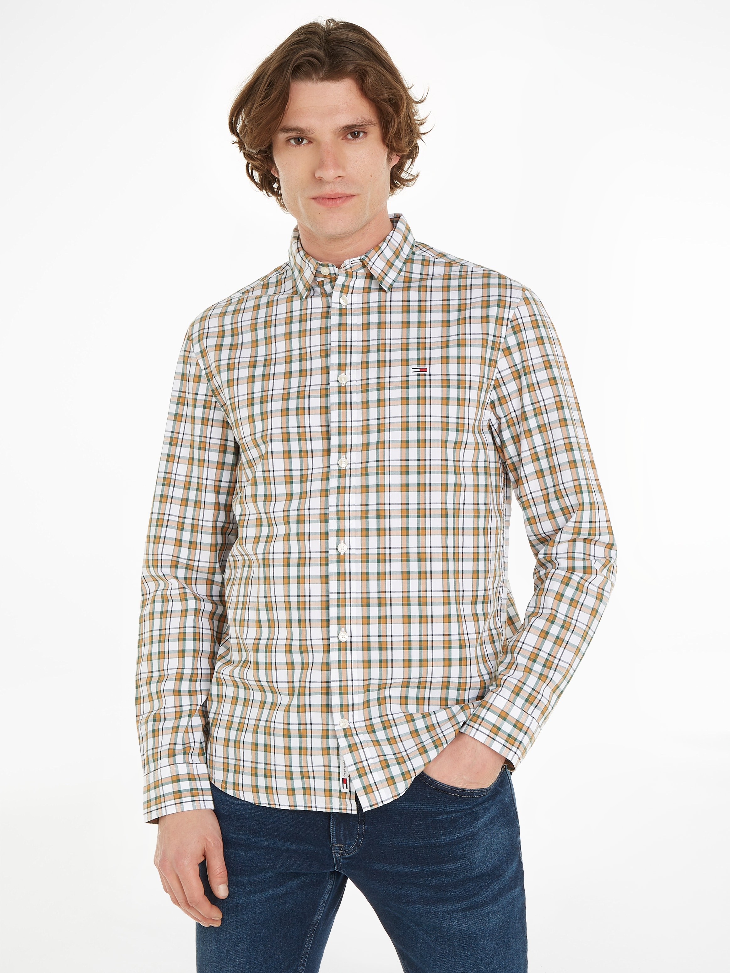 Tommy Jeans Karohemd "TJM REG ESSENTIAL CHECK SHIRT", mit Logostickerei