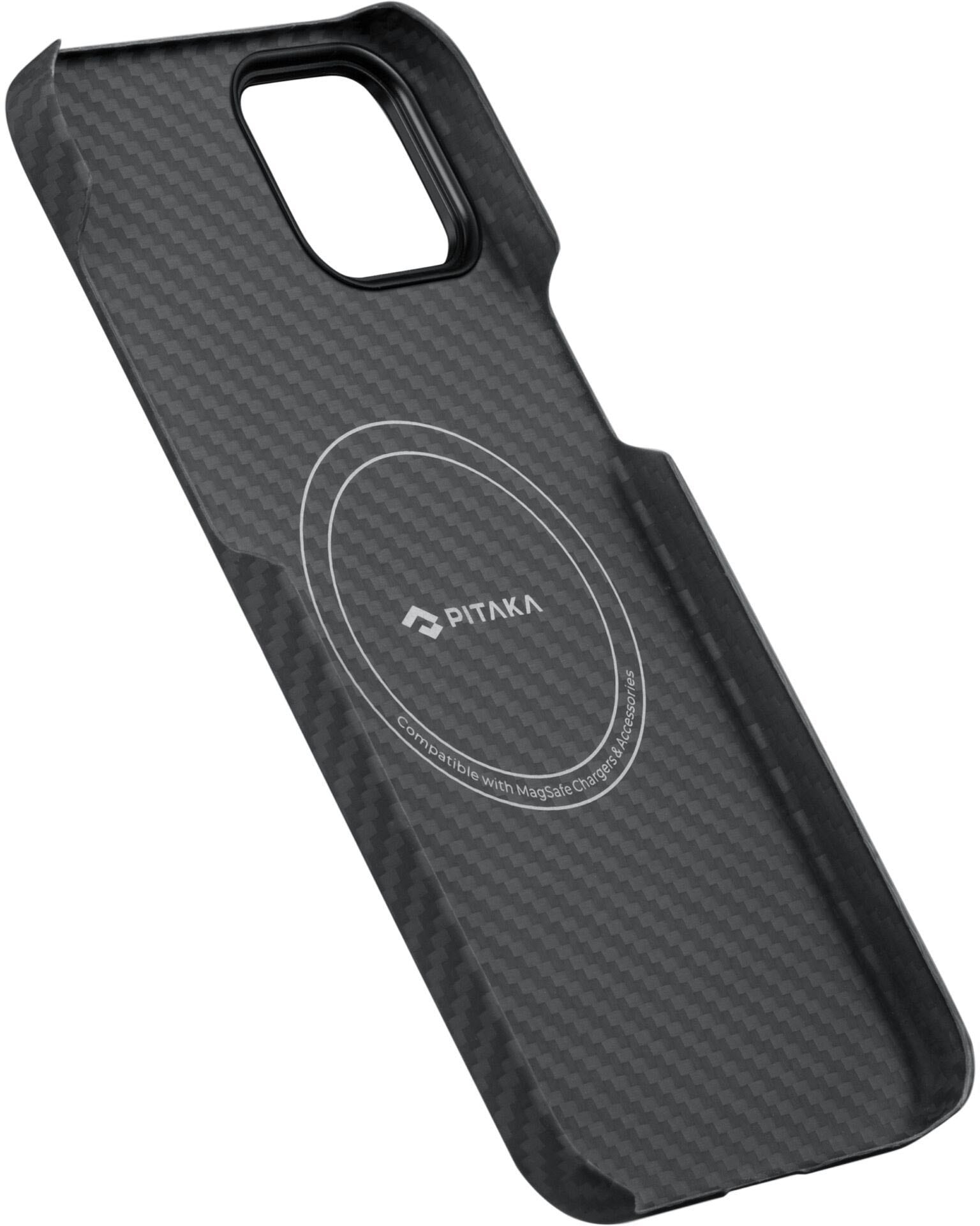 Pitaka Handyhülle »MagEz Case 3 for iPhone 14 Black/Grey Twill«, hergestellt aus 1500D Aramid-Fasern